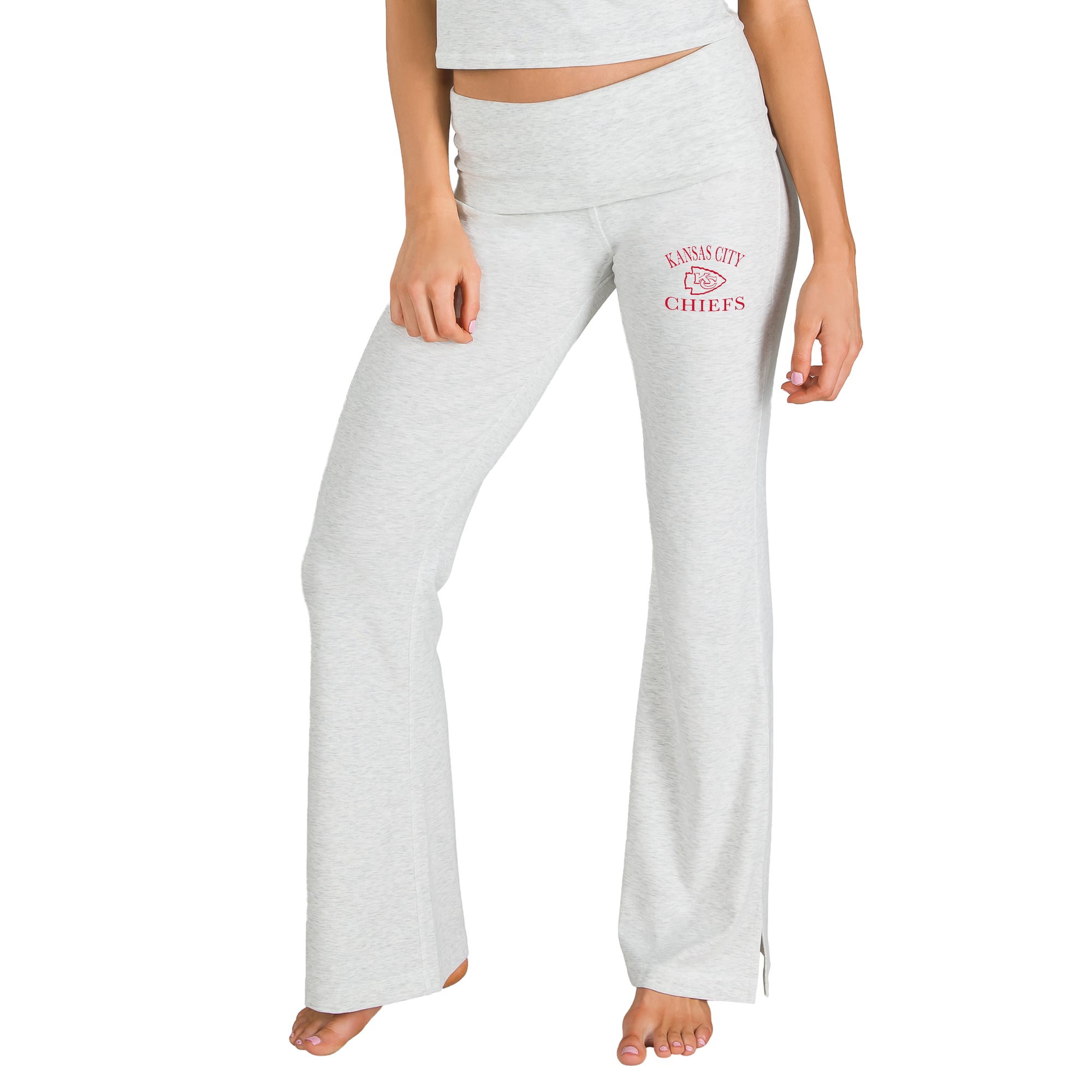 Pantalon Concepts Sport gris Kansas City Chiefs pour femme, à ourlet fendu et effiloché.