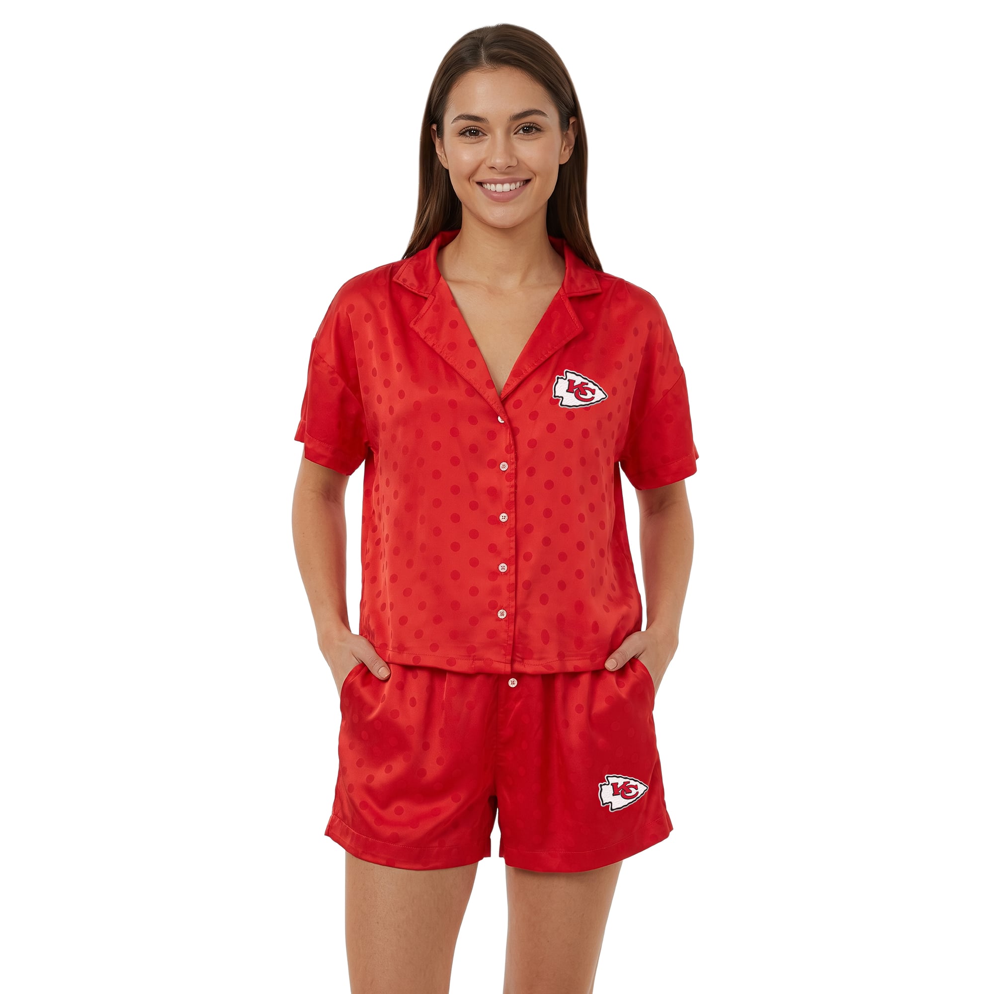 Women's Concepts Sport  Red Kansas City Chiefs Wink Dot Satin Jacquard Sleep Set