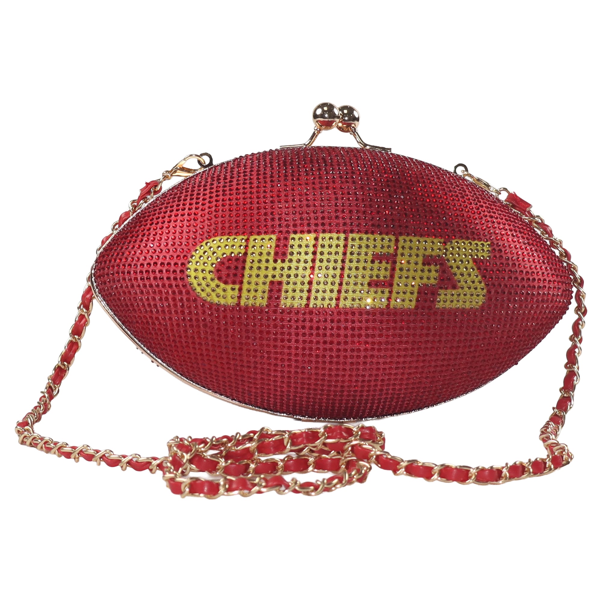 Sac à main Cuce Kansas City Chiefs pour femme, aux couleurs de l'équipe, en cristal, style football américain.
