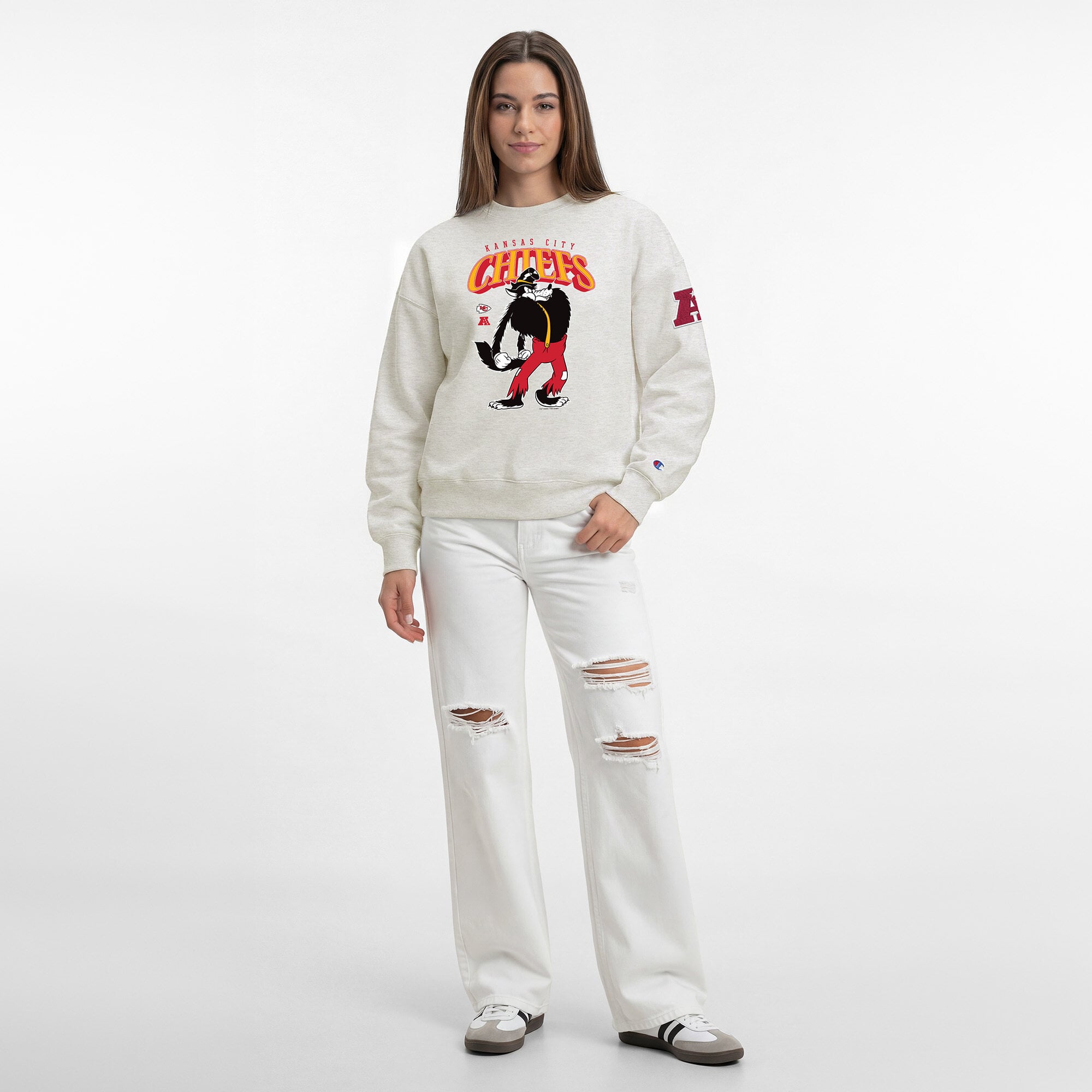 Sweat-shirt polaire Disney x Champion pour femme, couleur avoine, Kansas City Chiefs All-Star