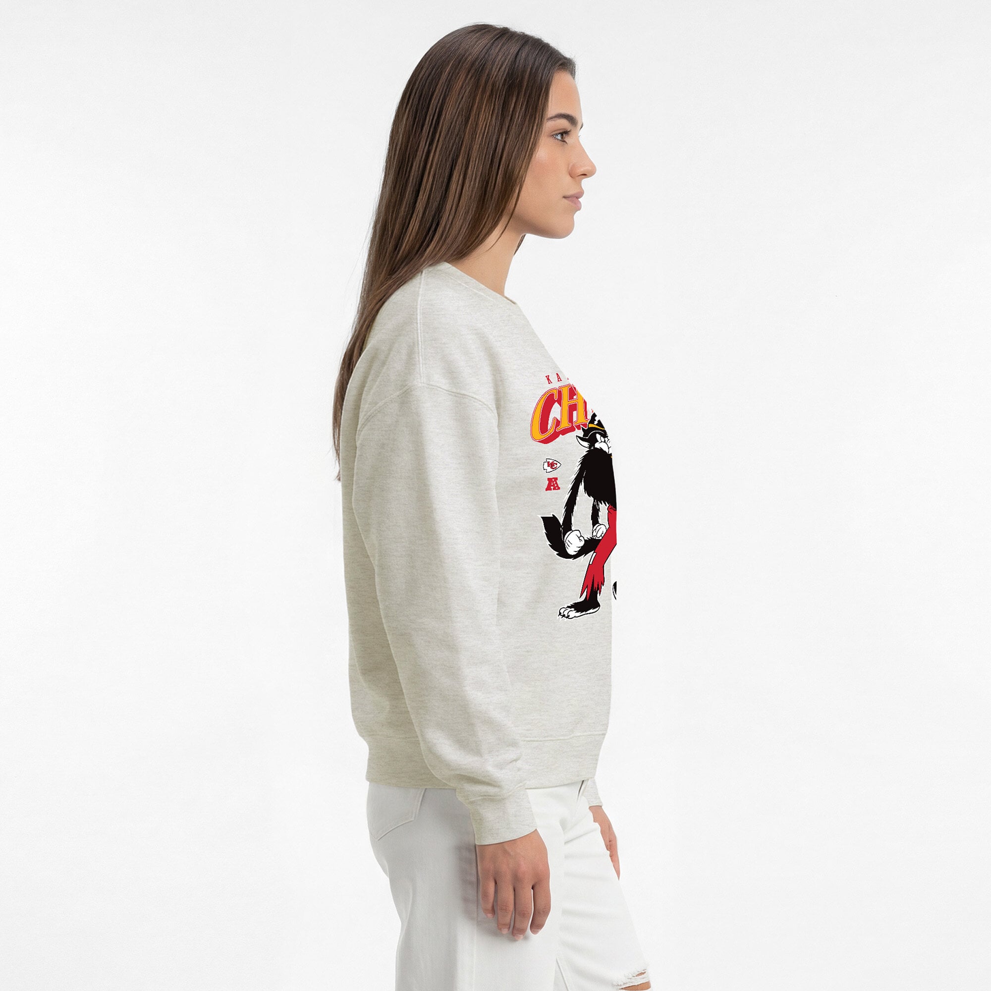 Sweat-shirt polaire Disney x Champion pour femme, couleur avoine, Kansas City Chiefs All-Star