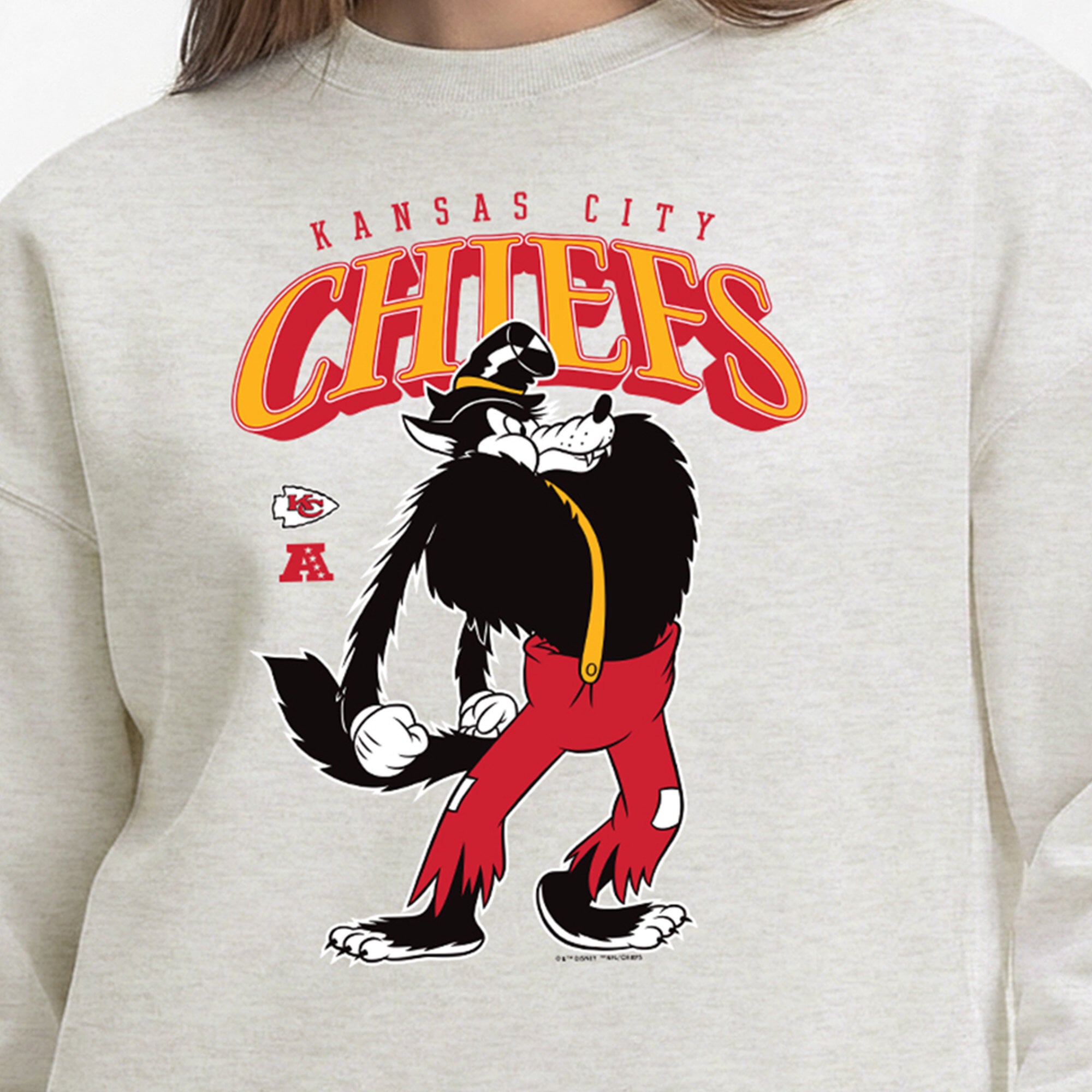Sweat-shirt polaire Disney x Champion pour femme, couleur avoine, Kansas City Chiefs All-Star