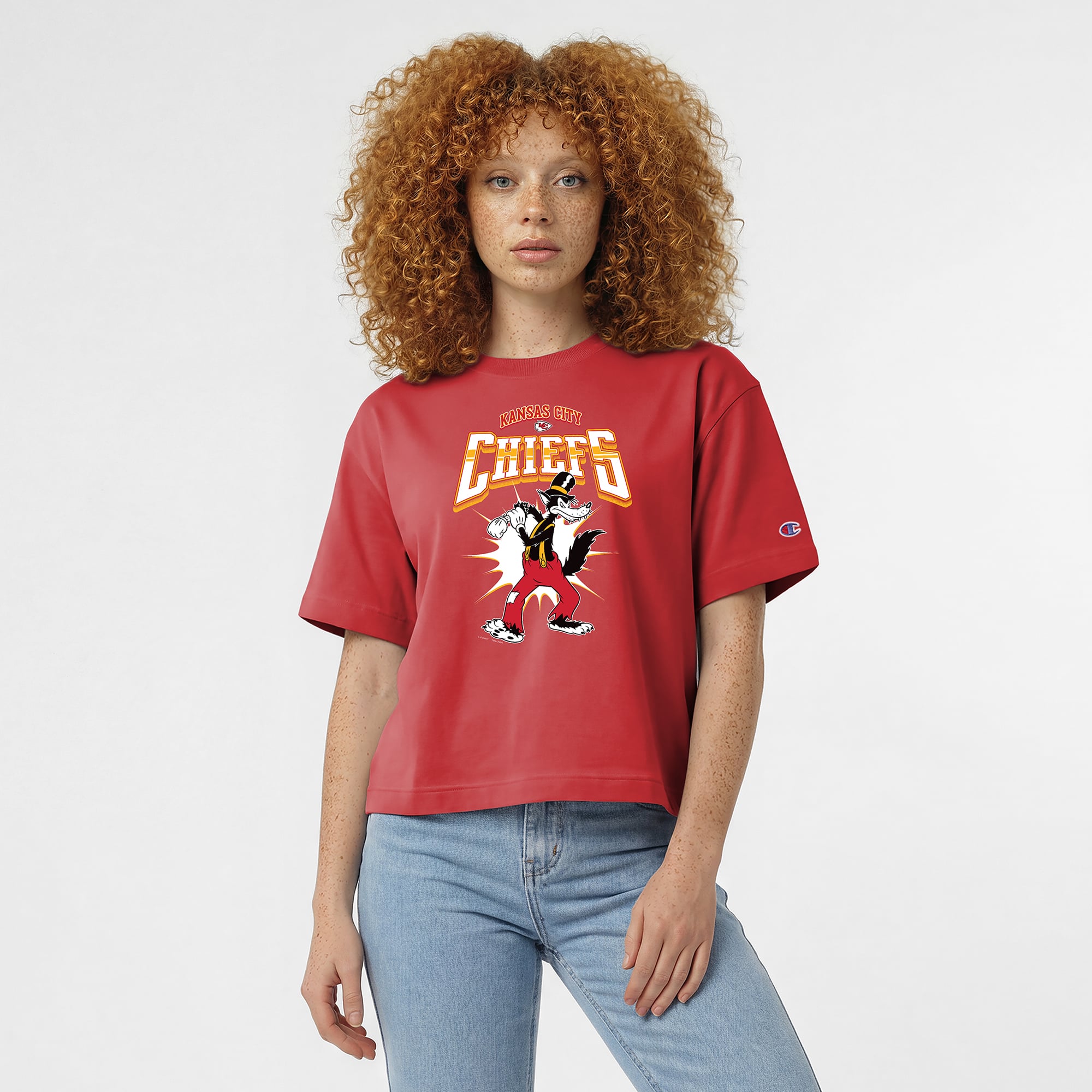 T-shirt All-Star Disney x Champion rouge Kansas City Chiefs Big Bad Wolf pour femmes
