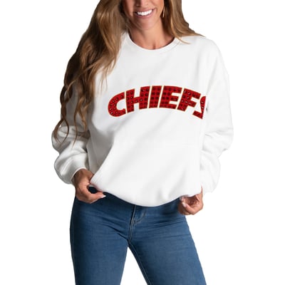 Kansas City Chiefs FABGATING by Cuce Women's Chenille Jeweled Sweatshirt - White