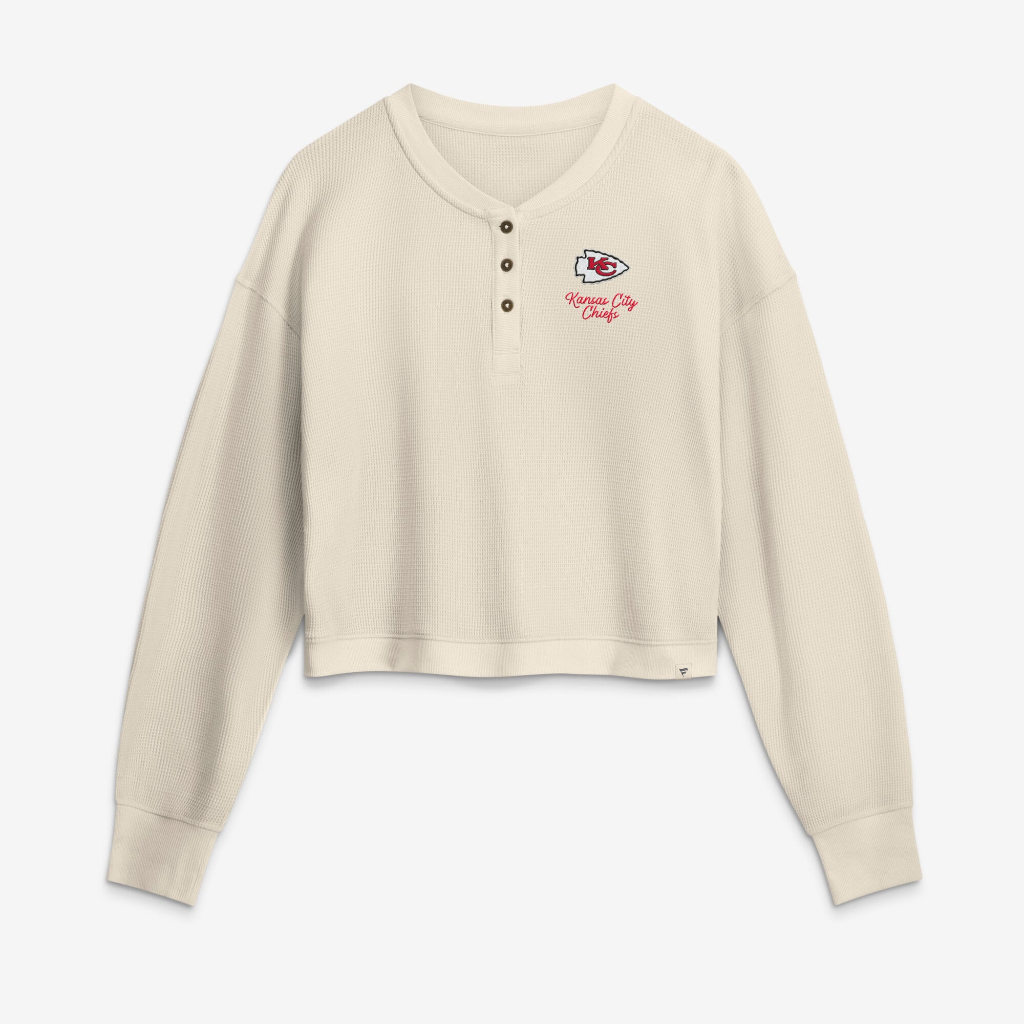 Women's Fanatics Cream Kansas City Chiefs Relaxed Cropped Long Sleeve Shirt