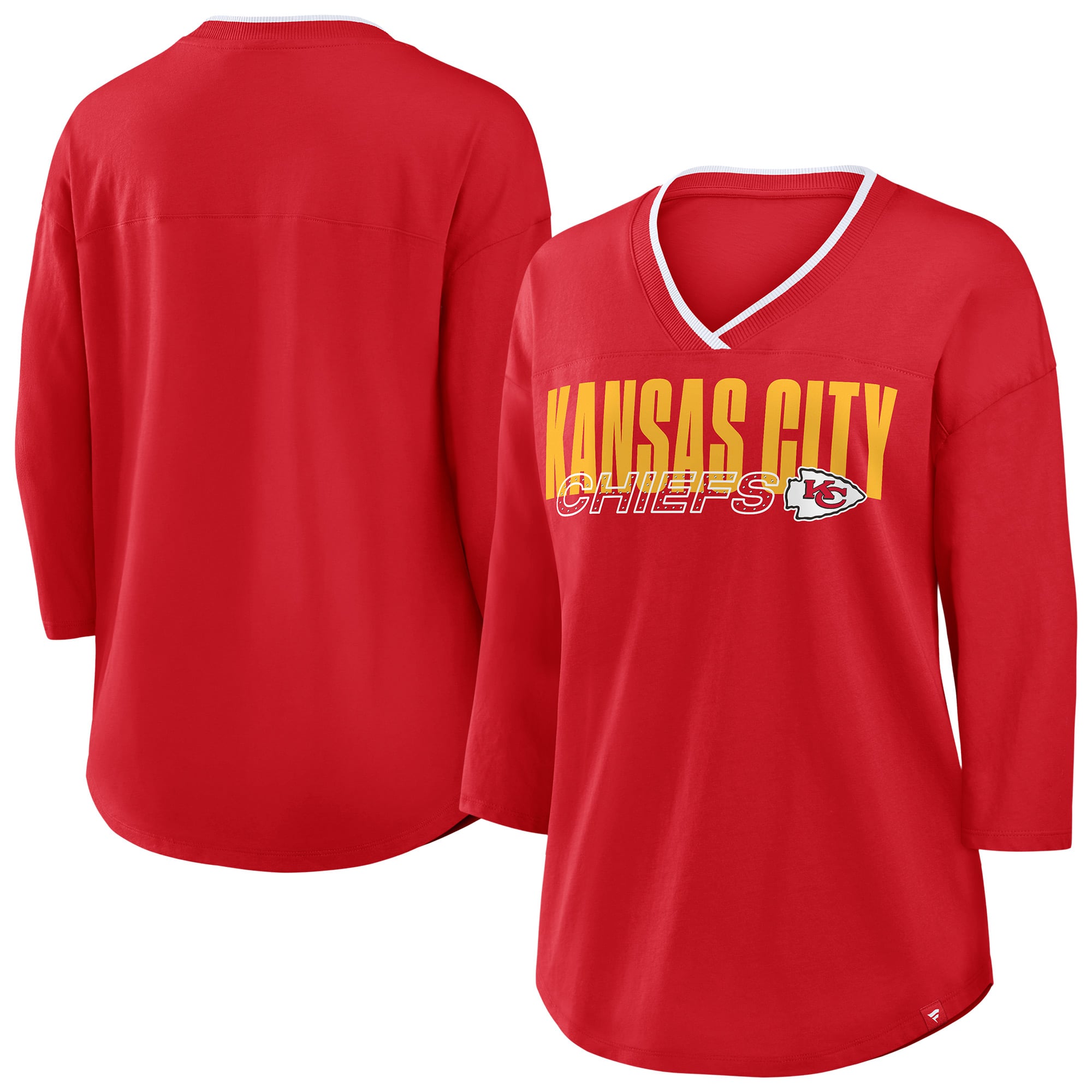 Women's Fanatics Red Kansas City Chiefs Plus Deceptive Juke 3/4-Sleeve V-Neck T-Shirt