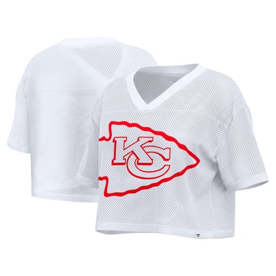 Kansas City Chiefs Fanatics Women's Oversized Mesh Cropped V-Neck Jersey - White