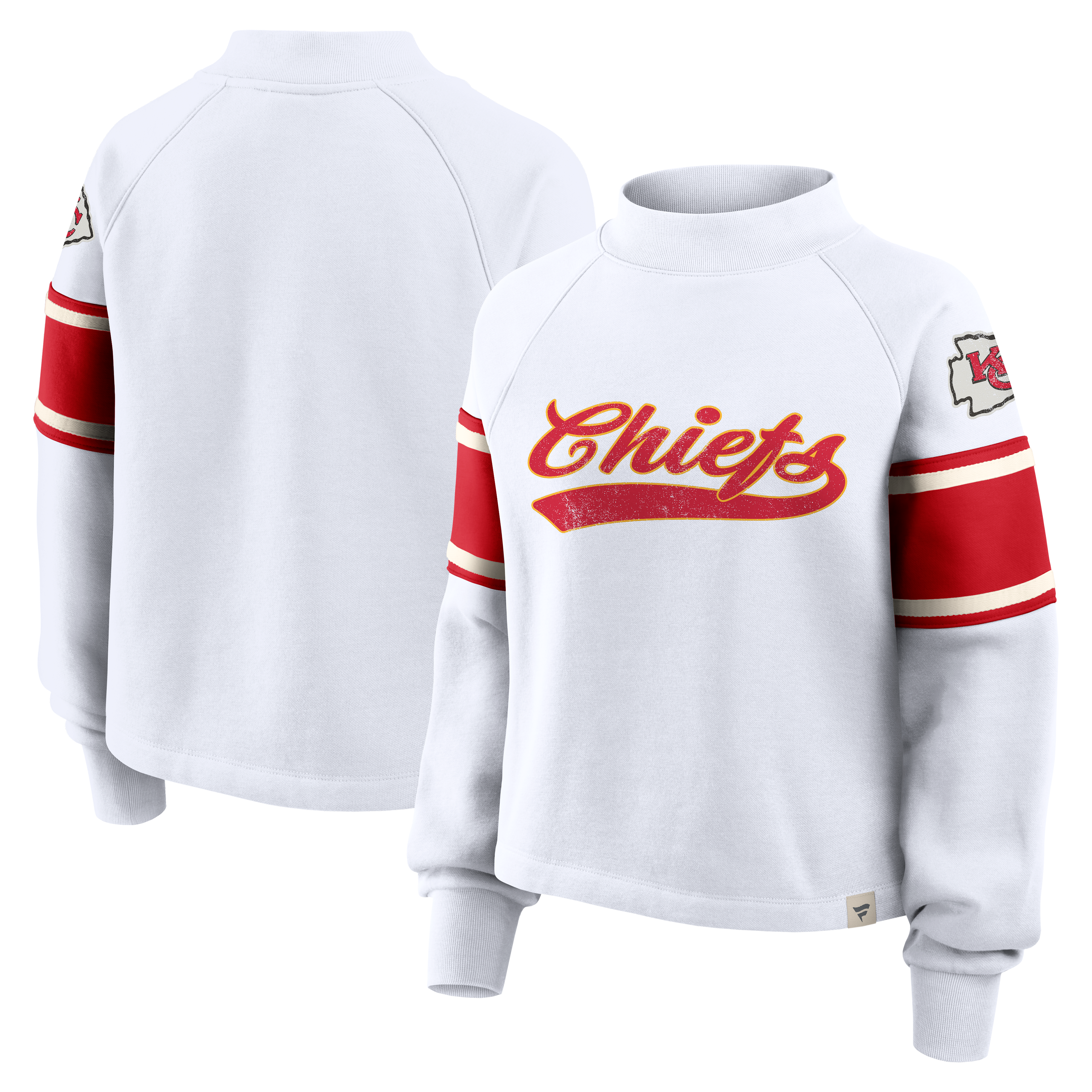 Women's Fanatics  White Kansas City Chiefs Oversized Toss Sweep Raglan Sweatshirt