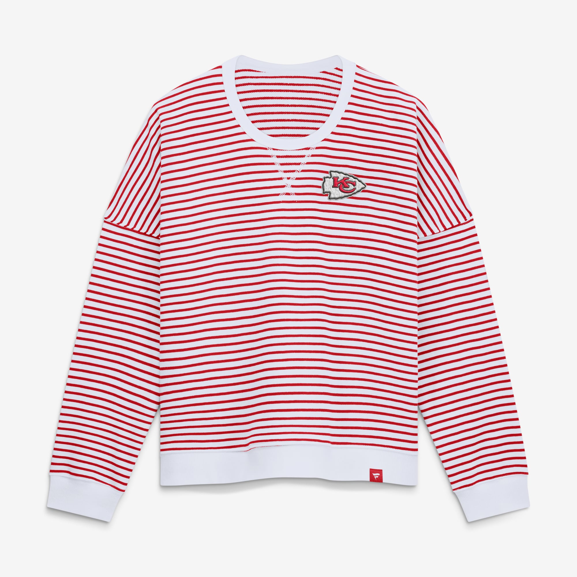 Women's Fanatics White/Red Kansas City Chiefs Striped Oversized French Terry Sweatshirt
