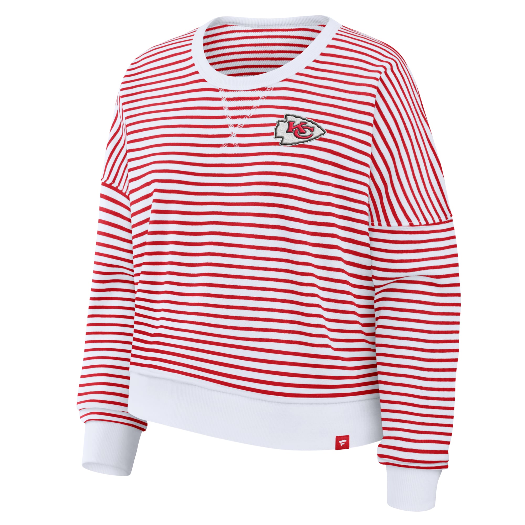 Women's Fanatics White/Red Kansas City Chiefs Striped Oversized French Terry Sweatshirt