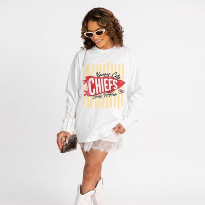 Kansas City Chiefs Gameday Couture Women's Rally Stripe Oversized Long Sleeve T-Shirt - White