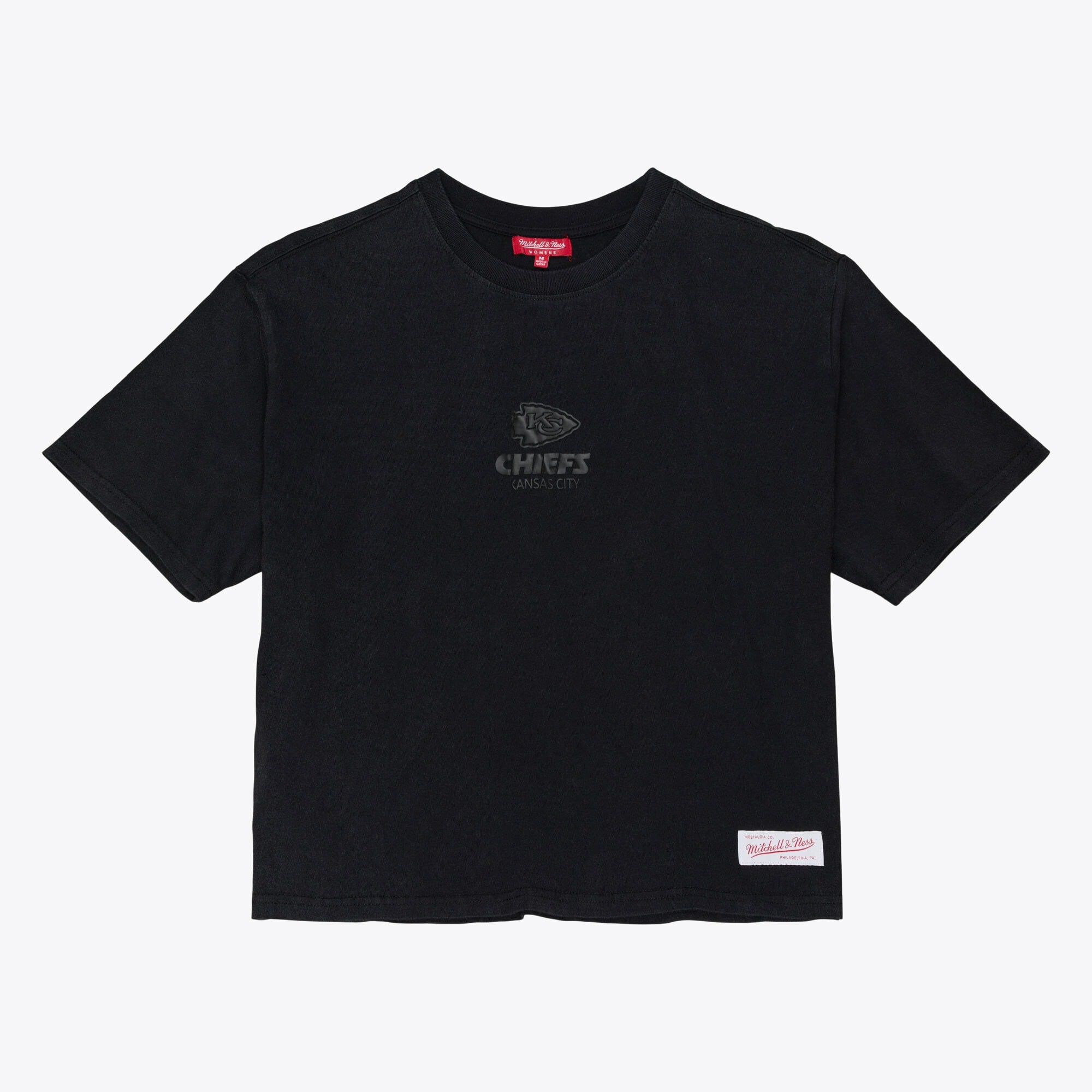 T-shirt court à logo micro noir Mitchell & Ness pour femme, Kansas City Chiefs Core Essentials.