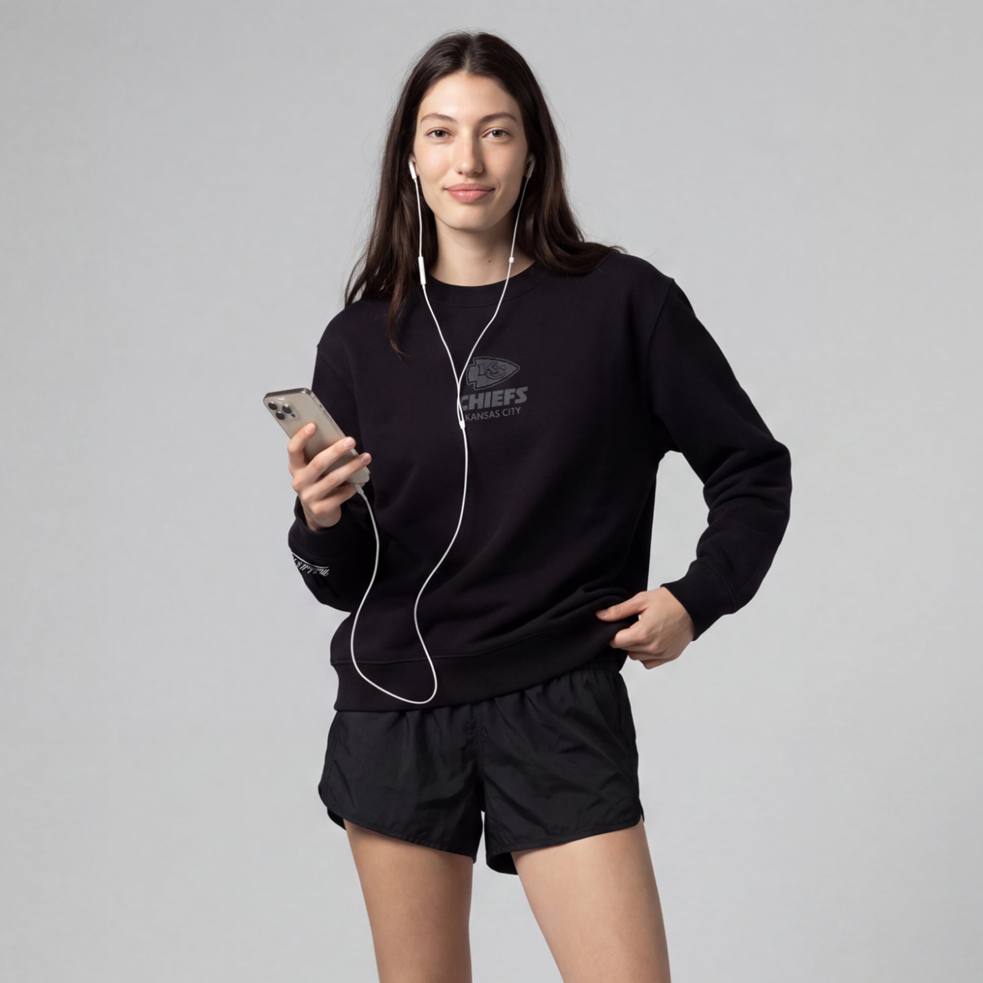Sweat-shirt en polaire Mitchell & Ness Core Essentials Micro Logo Noir Kansas City Chiefs pour femme