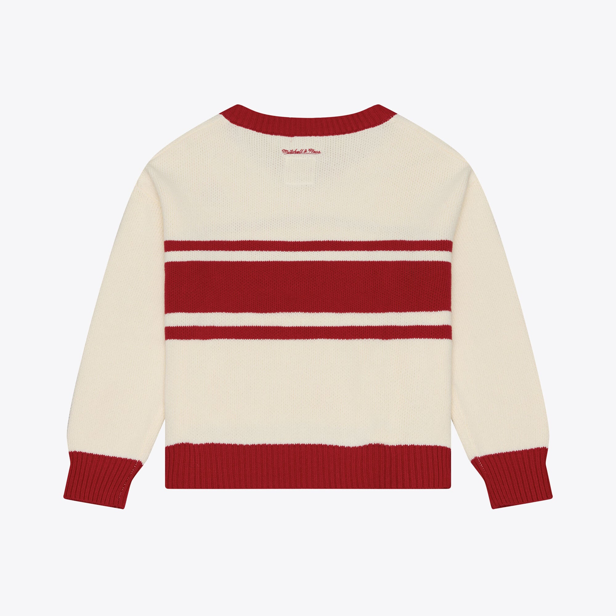 Women's Mitchell & Ness Cream/Red Kansas City Chiefs Retro Roots V-Neck Sweater