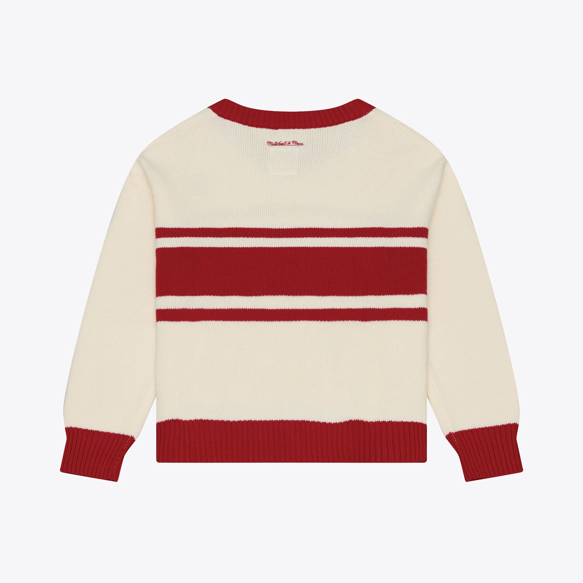 Women's Mitchell & Ness Cream/Red Kansas City Chiefs Retro Roots V-Neck Sweater