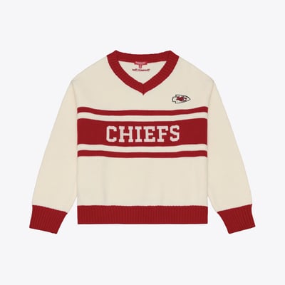 Kansas City Chiefs Mitchell & Ness Women's Retro Roots V-Neck Sweater - Cream/Red