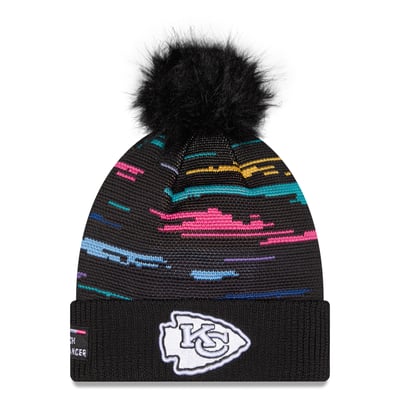 Kansas City Chiefs New Era Women's 2026 NFL Crucial Catch Cuffed Knit Hat with Pom - Black