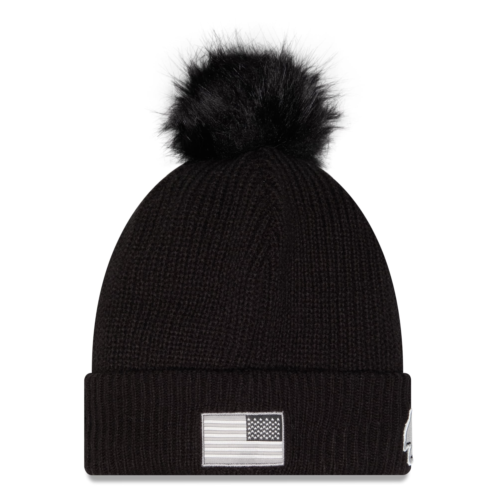 Bonnet à revers noir New Era Kansas City Chiefs 2026 Salute To Service pour femme, avec pompon