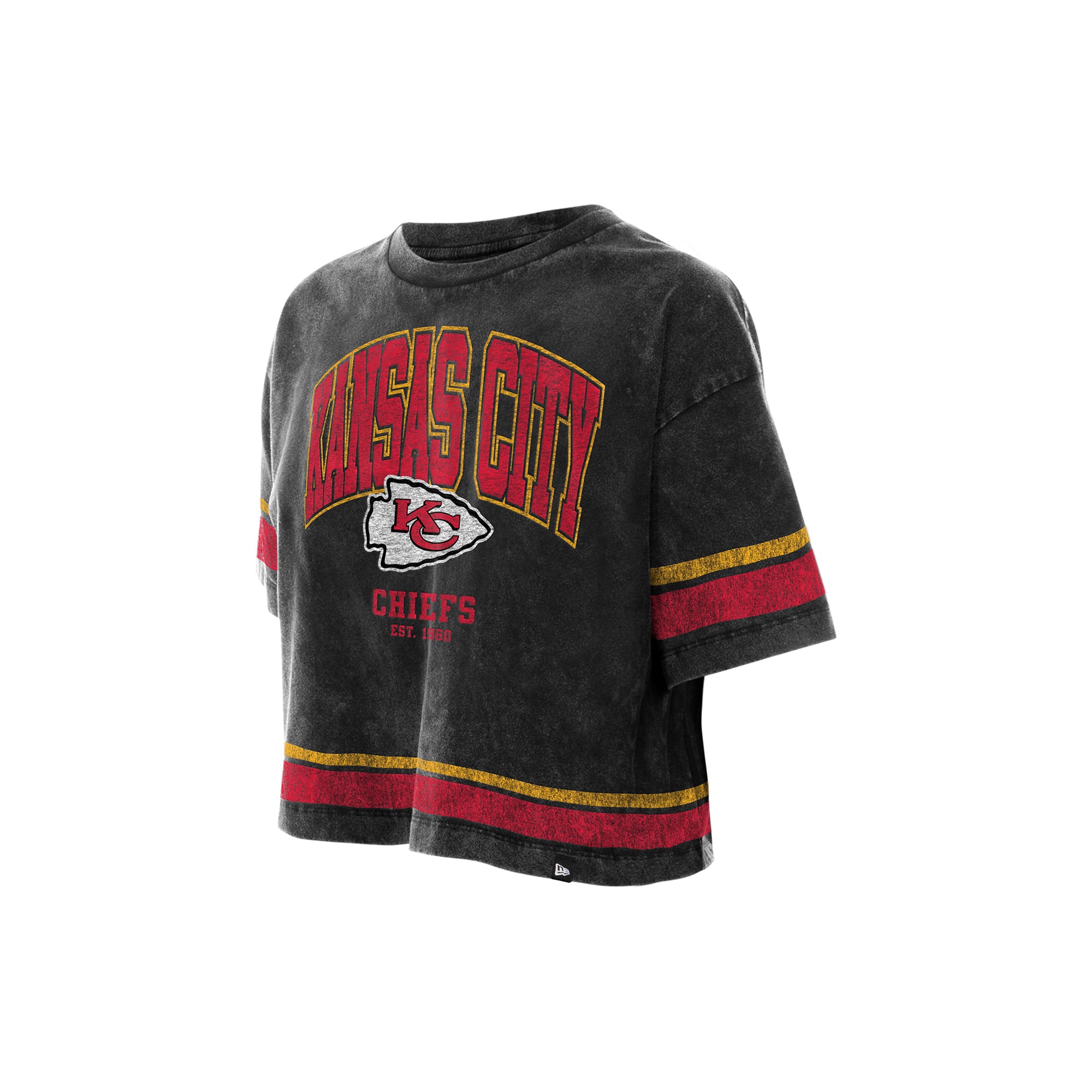 Women's New Era Black Kansas City Chiefs Lifestyle Mineral Wash Boxy Cropped T-Shirt