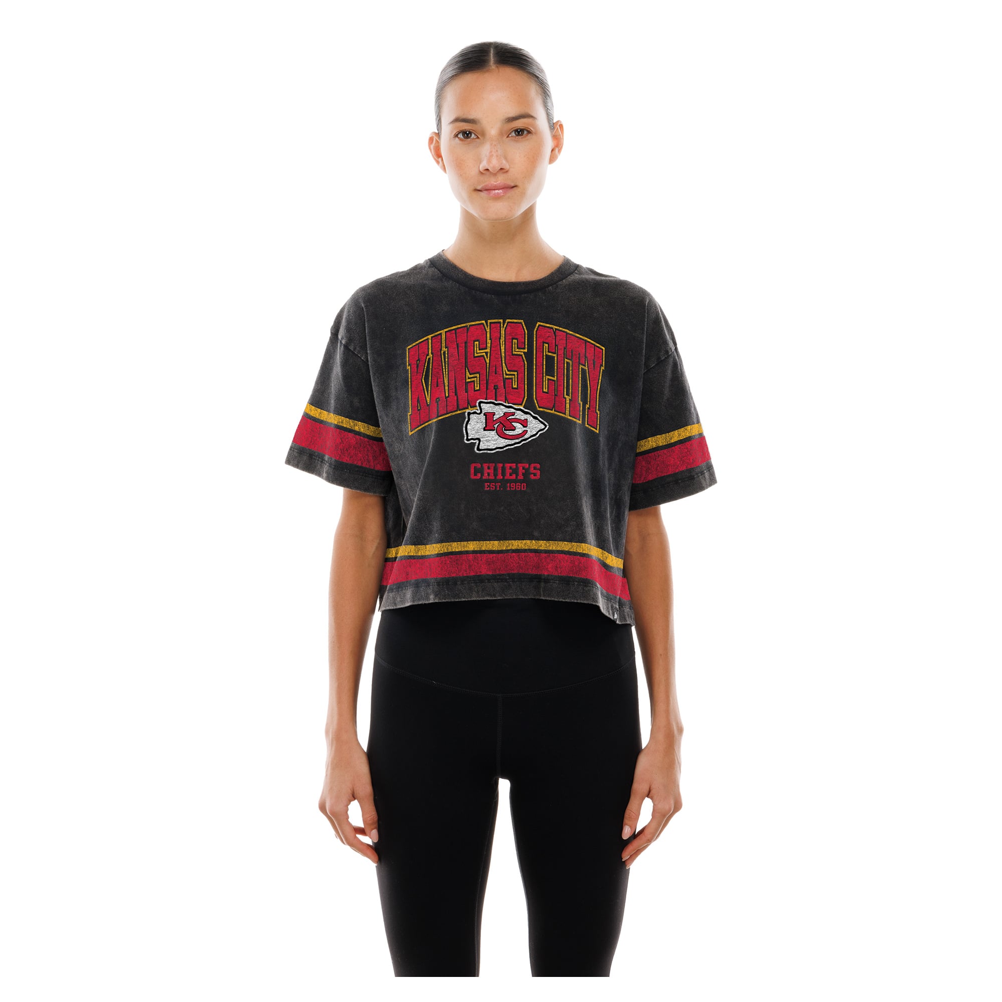 Women's New Era Black Kansas City Chiefs Lifestyle Mineral Wash Boxy Cropped T-Shirt