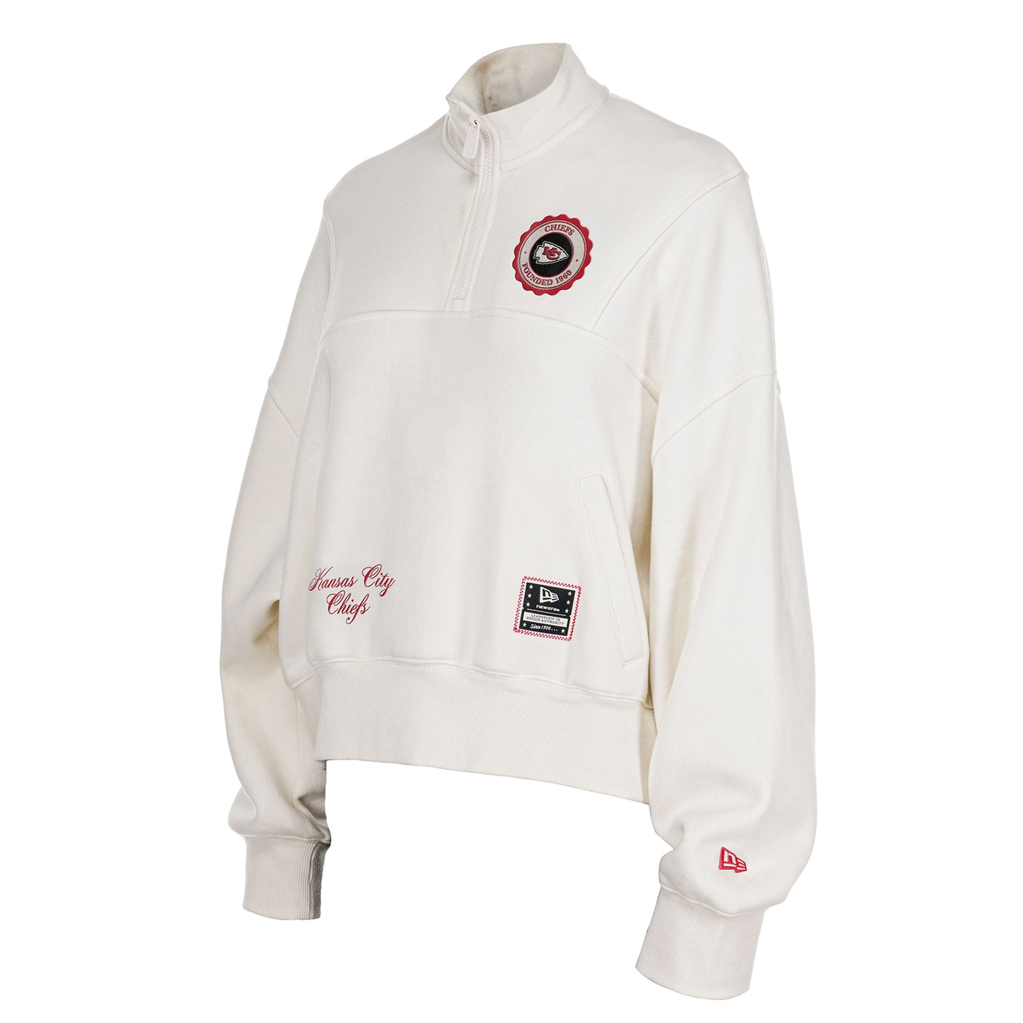 Pull à col zippé New Era crème Kansas City Chiefs pour femme