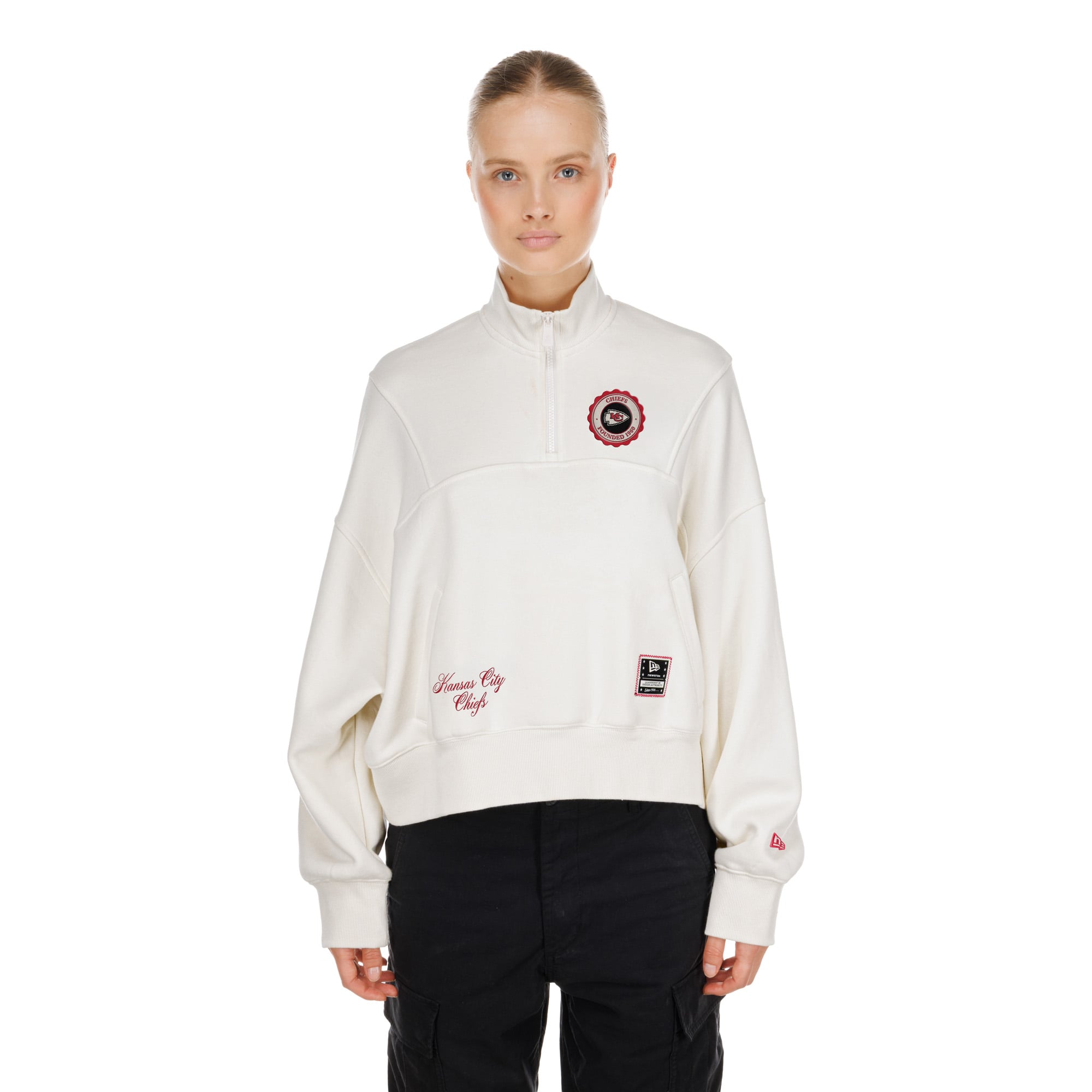 Pull à col zippé New Era crème Kansas City Chiefs pour femme