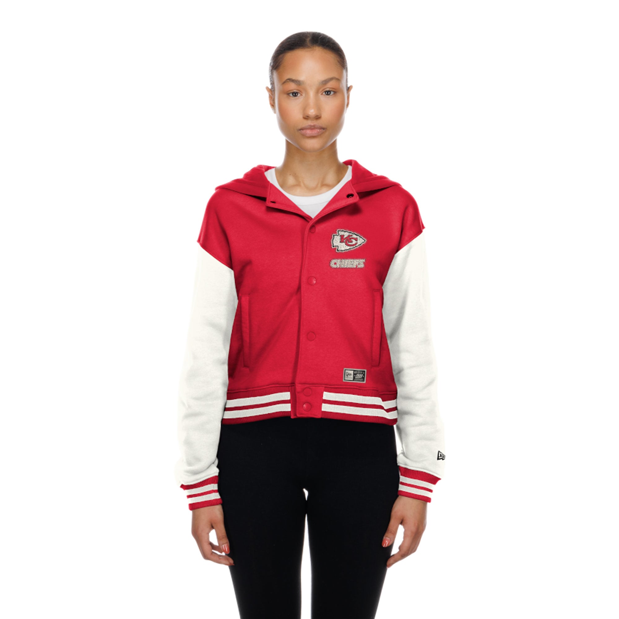 Veste à capuche New Era Kansas City Chiefs rouge rétro pour femme, fermeture boutons-pression.