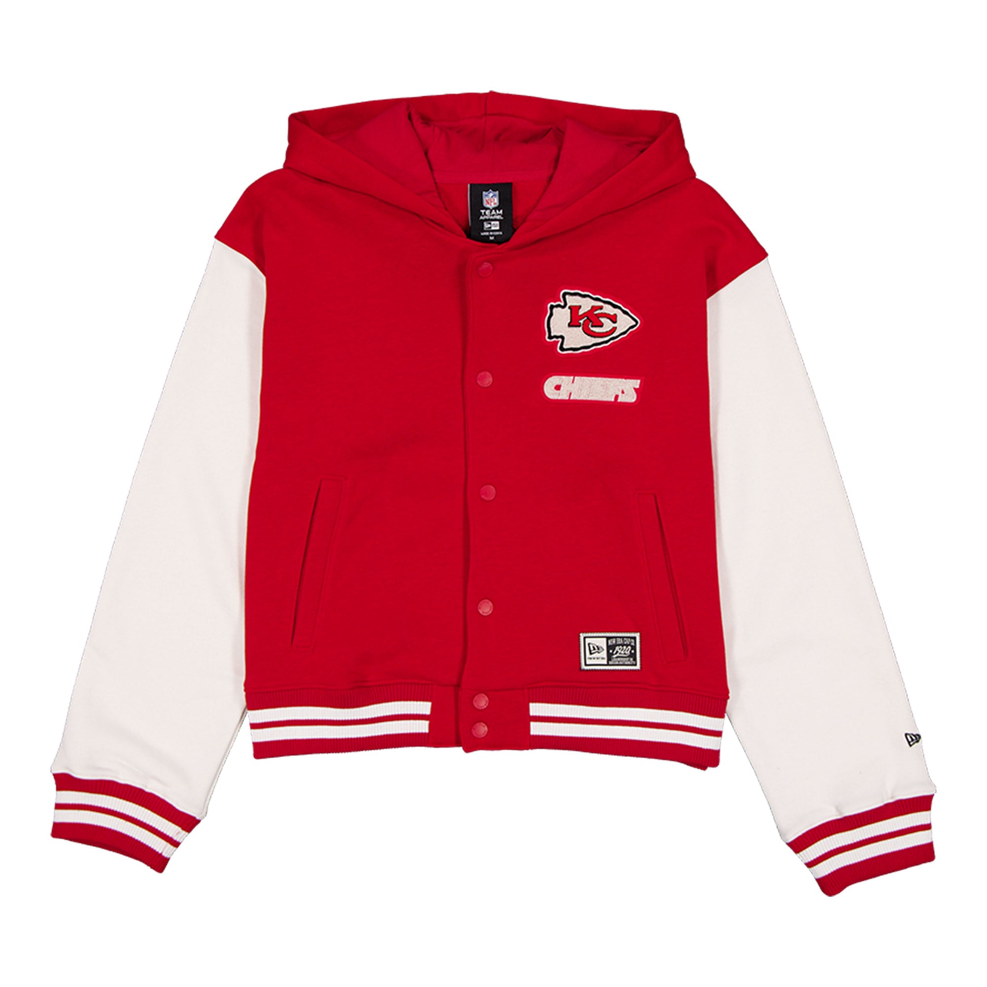 Veste à capuche New Era Kansas City Chiefs rouge rétro pour femme, fermeture boutons-pression.