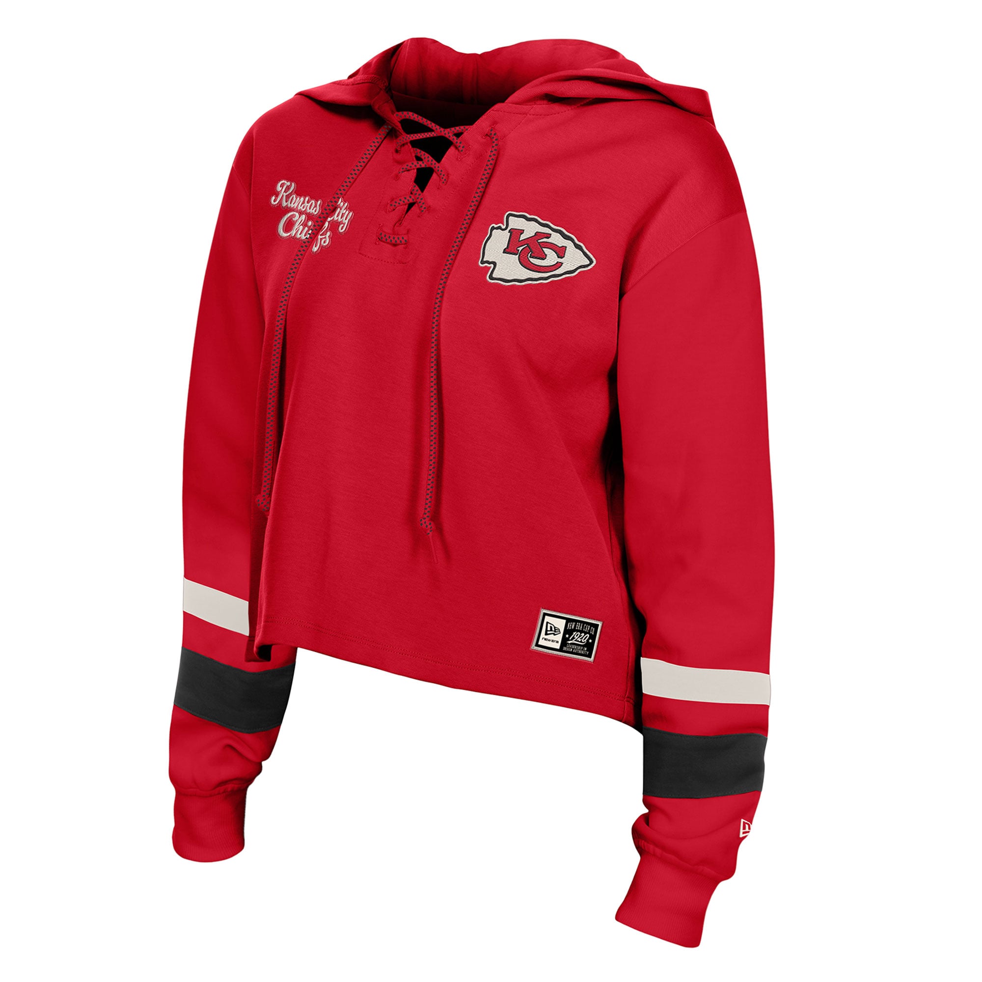 Sweat à capuche rétro lacets New Era rouge Kansas City Chiefs pour femme