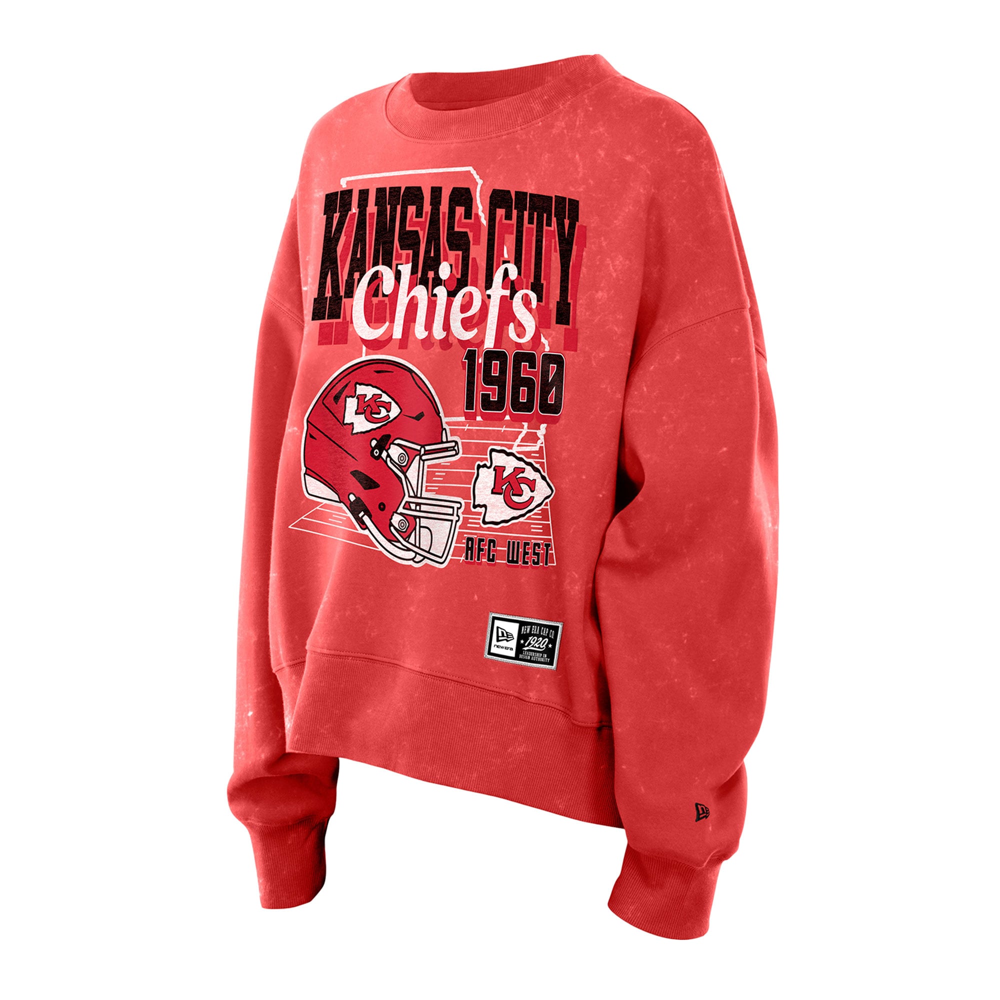 Sweat-shirt à col rond en molleton délavé carré rouge Kansas City Chiefs de New Era pour femme