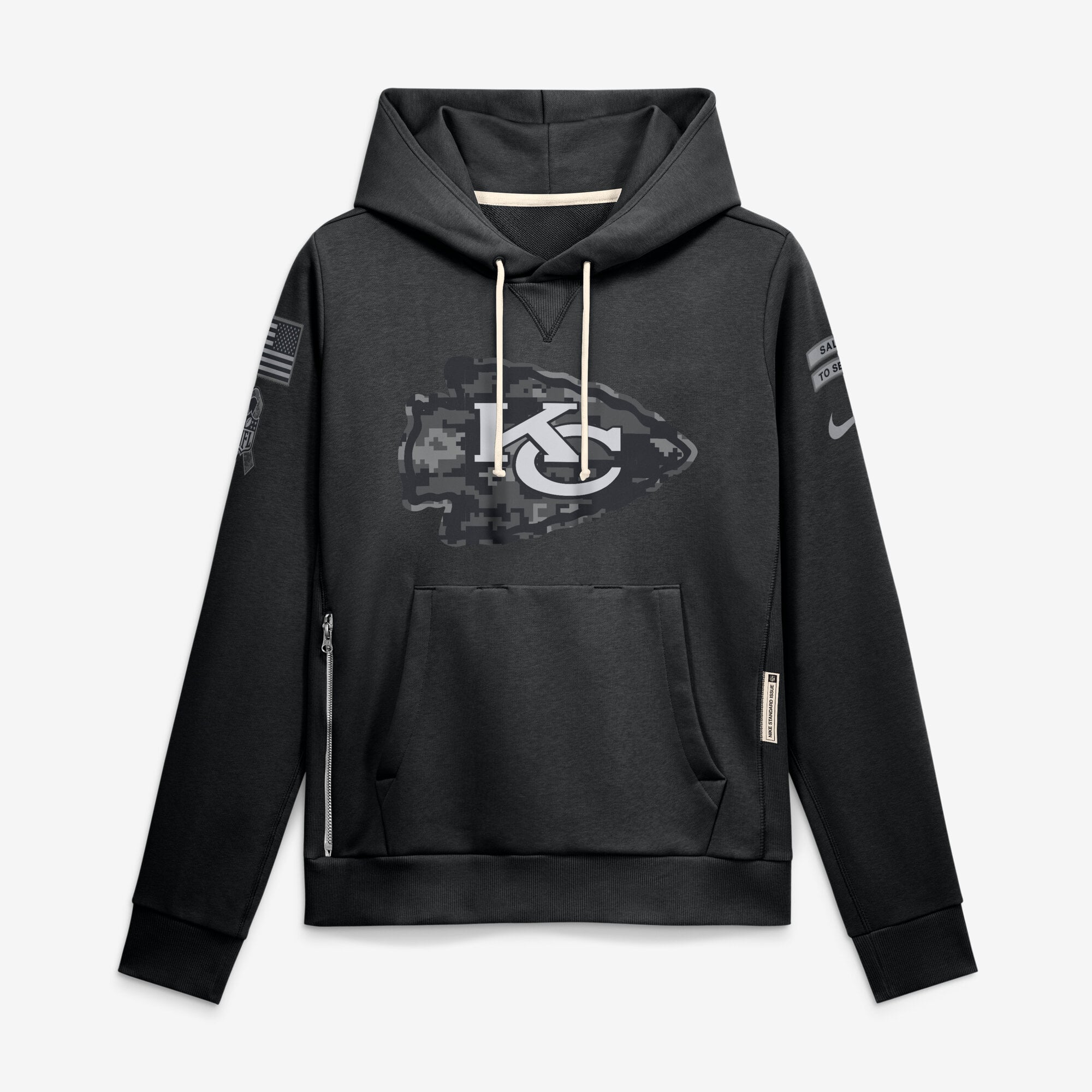 Sweat à capuche Nike Dri-FIT noir pour femme, Kansas City Chiefs 2026 Salute to Service, collection Sideline.
