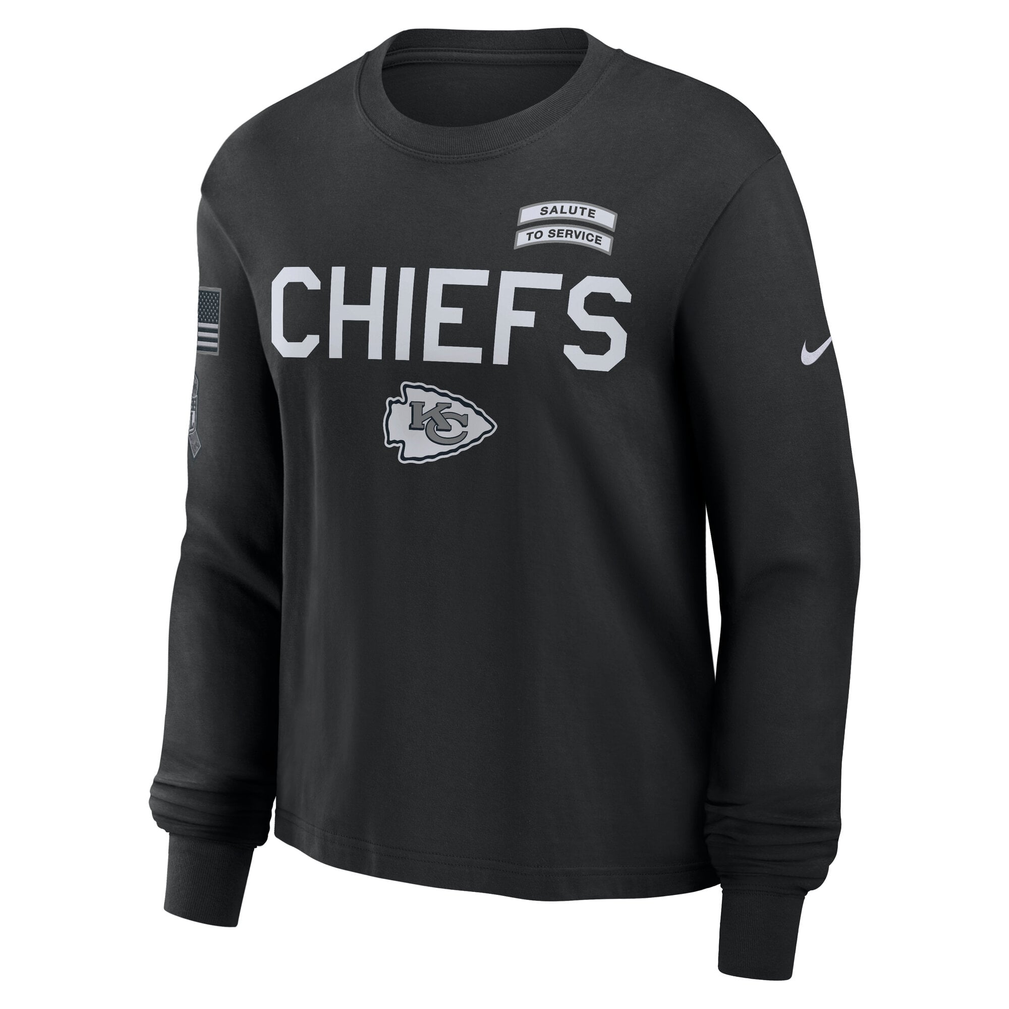T-shirt à manches longues Nike noir Kansas City Chiefs 2026 Salute to Service pour femmes