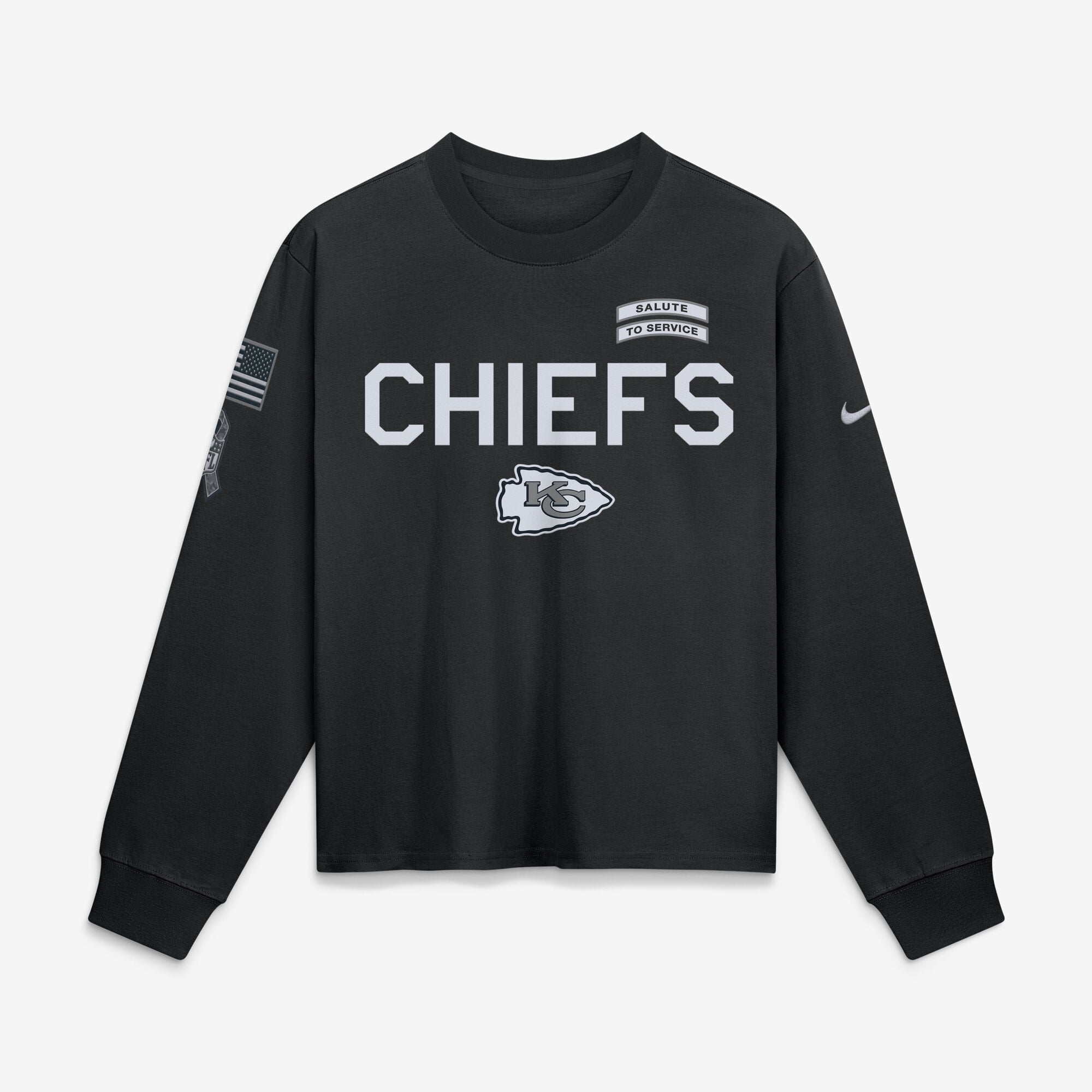 T-shirt à manches longues Nike noir Kansas City Chiefs 2026 Salute to Service pour femmes