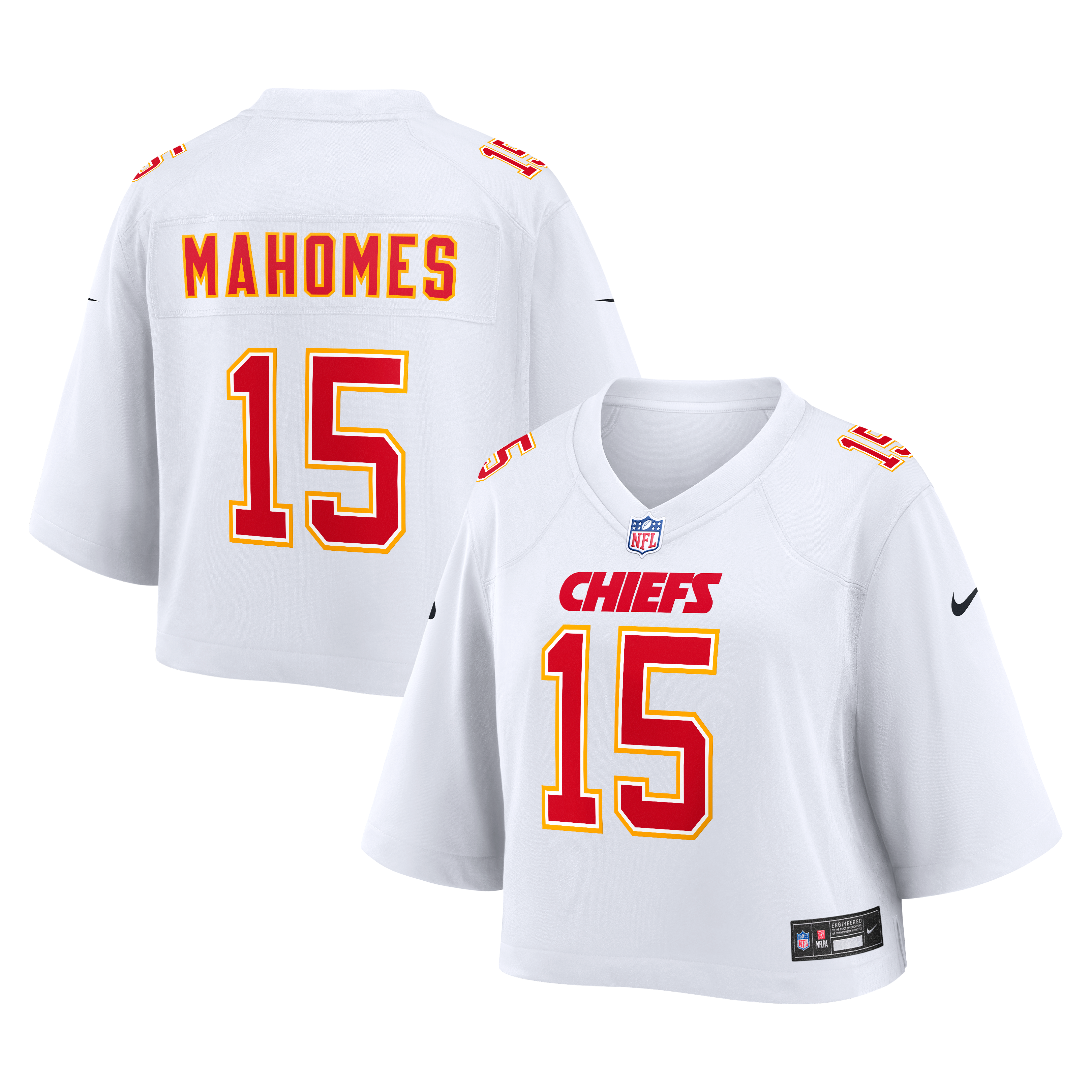 Maillot de match court Nike Patrick Mahomes blanc Kansas City Chiefs pour femme