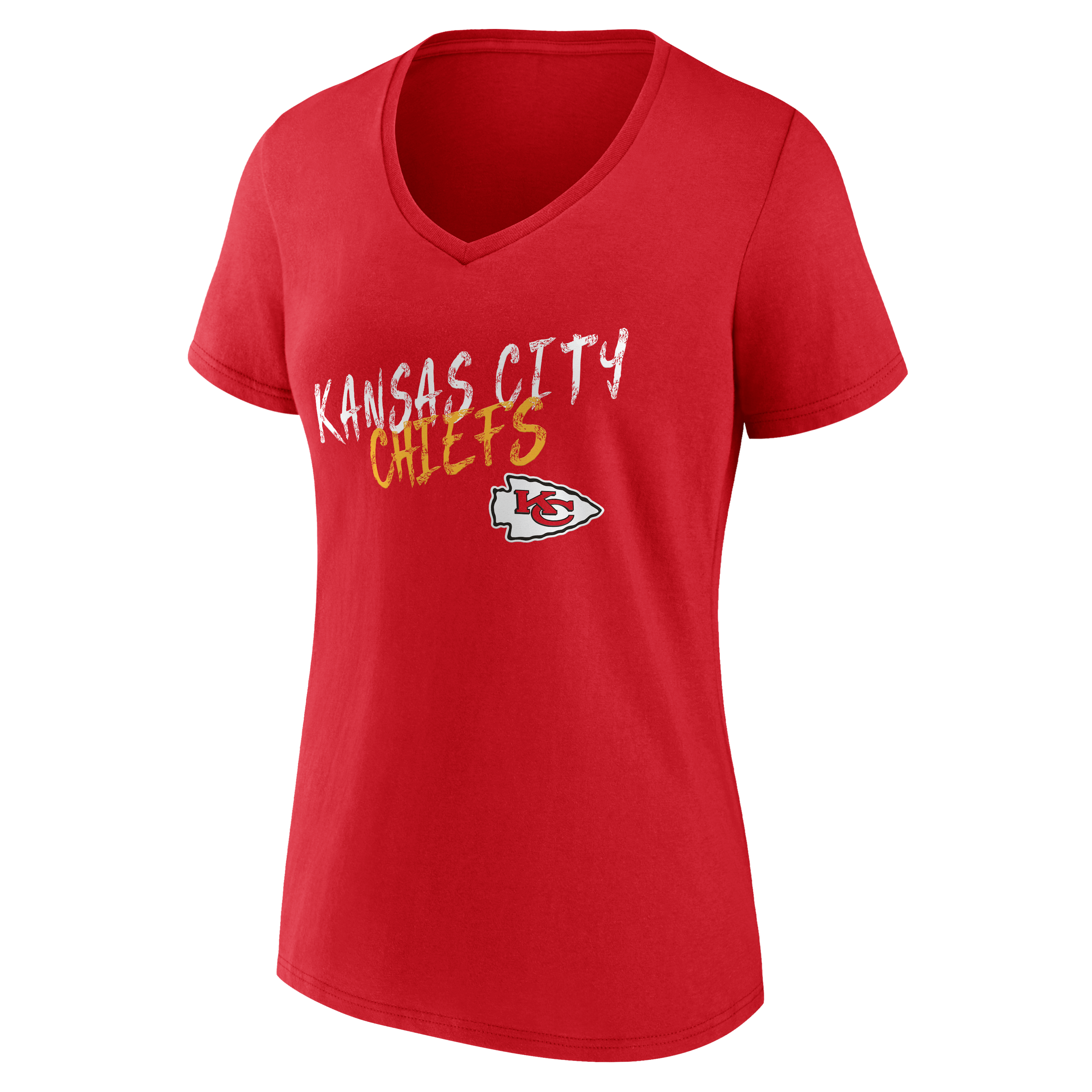 T-shirt à col en V personnalisé avec nom et numéro des Kansas City Chiefs, rouge, pour femmes
