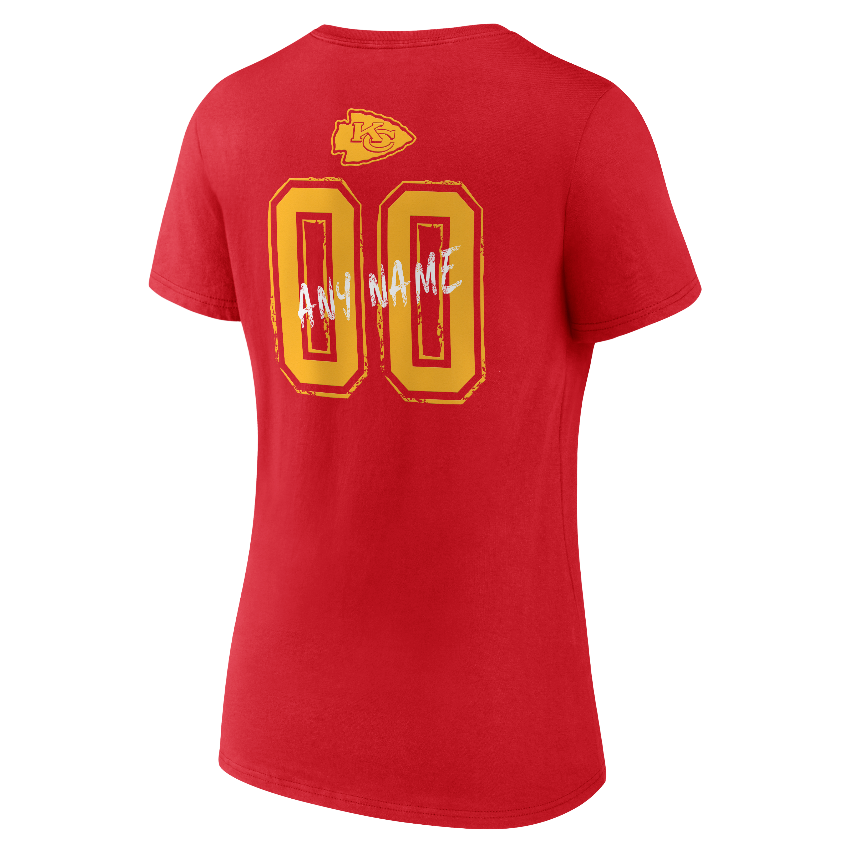 T-shirt à col en V personnalisé avec nom et numéro des Kansas City Chiefs, rouge, pour femmes