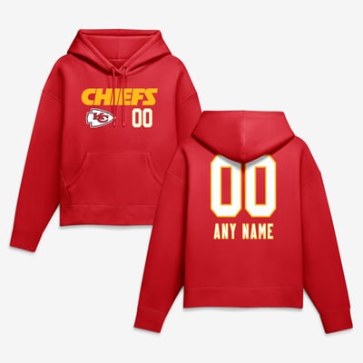 Kansas City Chiefs Women's Touchdown Wordmark Personalized Name & Number Hoodie - Red