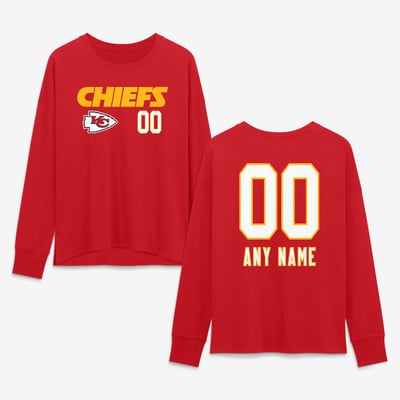 Kansas City Chiefs Women's Touchdown Wordmark Personalized Name & Number Long Sleeve T-Shirt - Red
