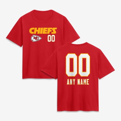 Kansas City Chiefs Women's Touchdown Wordmark Personalized Name & Number T-Shirt - Red