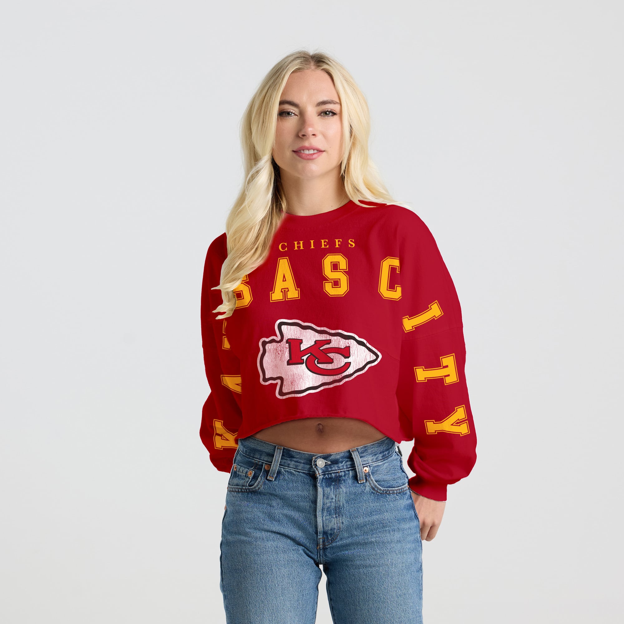 T-shirt court à manches longues pour femme, style Spirit Jersey, Kansas City Chiefs, rouge