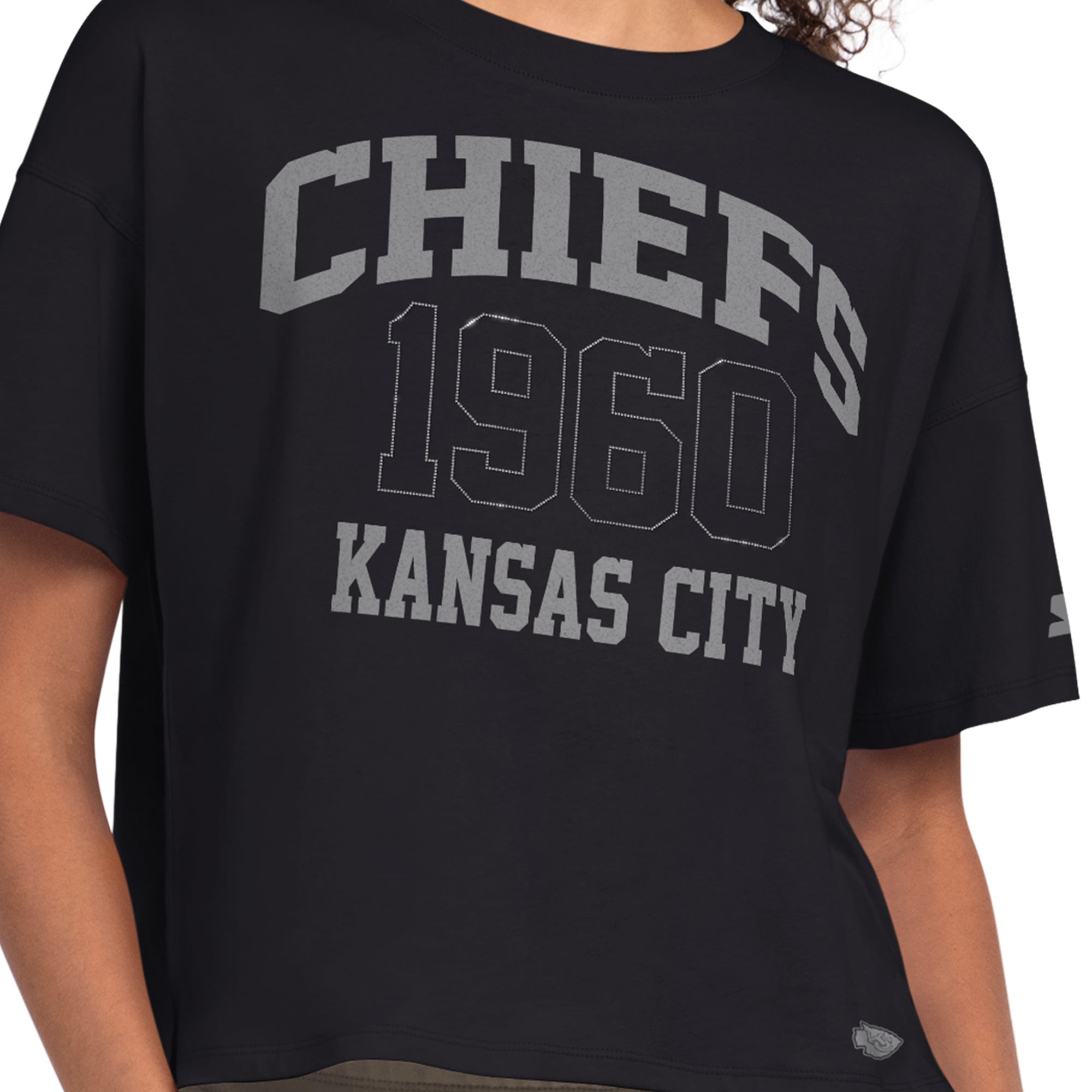 T-shirt court à strass Starter pour femme, noir, Kansas City Chiefs