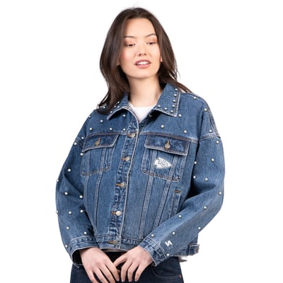  Kansas City Chiefs Starter Women's Pearl Icon Full Button Denim Jacket - Denim