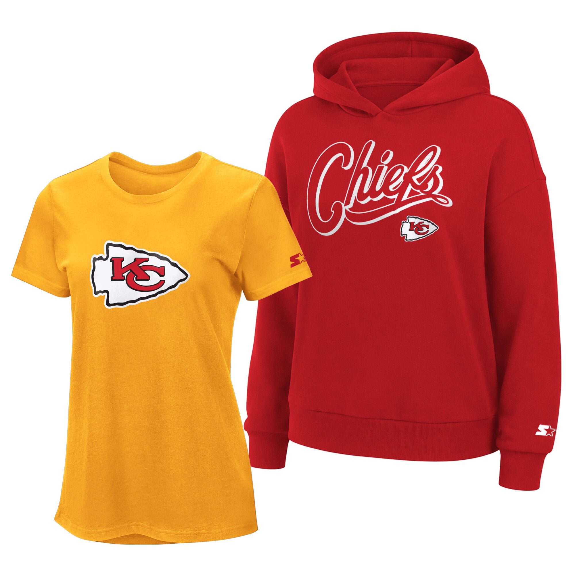 Ensemble sweat à capuche et t-shirt Starter or/rouge Kansas City Chiefs pour femmes