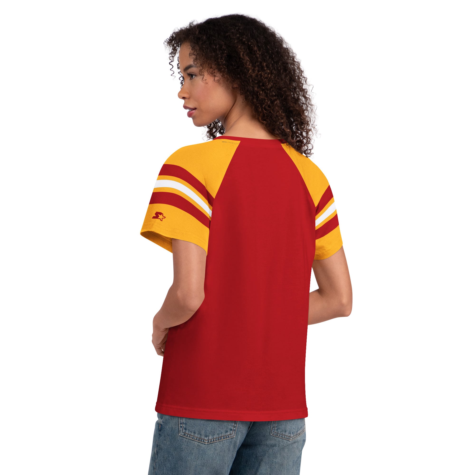 T-shirt raglan à col cranté Starter rouge pour femmes, Kansas City Chiefs Game On