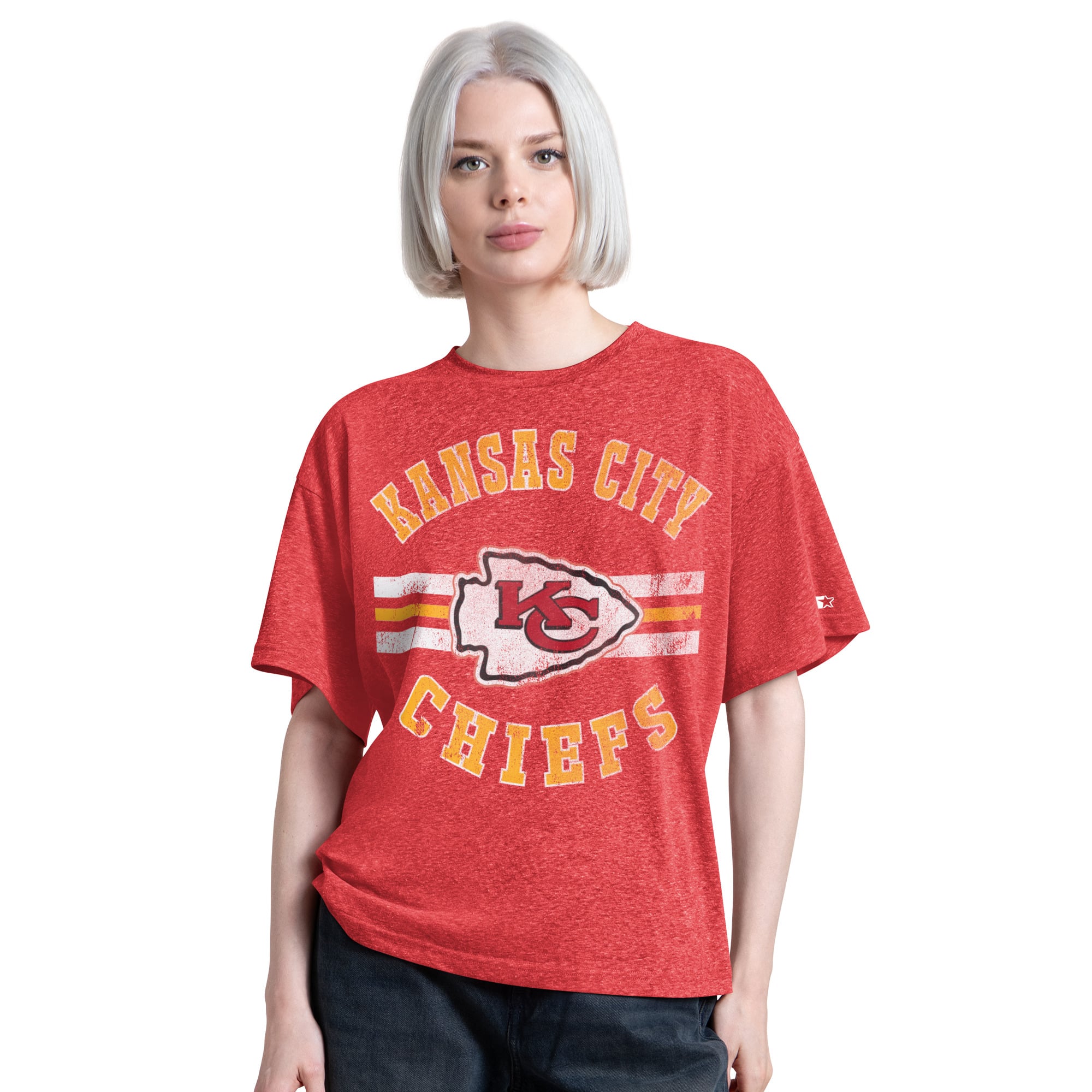 Women's Starter  Red Kansas City Chiefs Jump Shot Boyfriend Tri-Blend T-Shirt