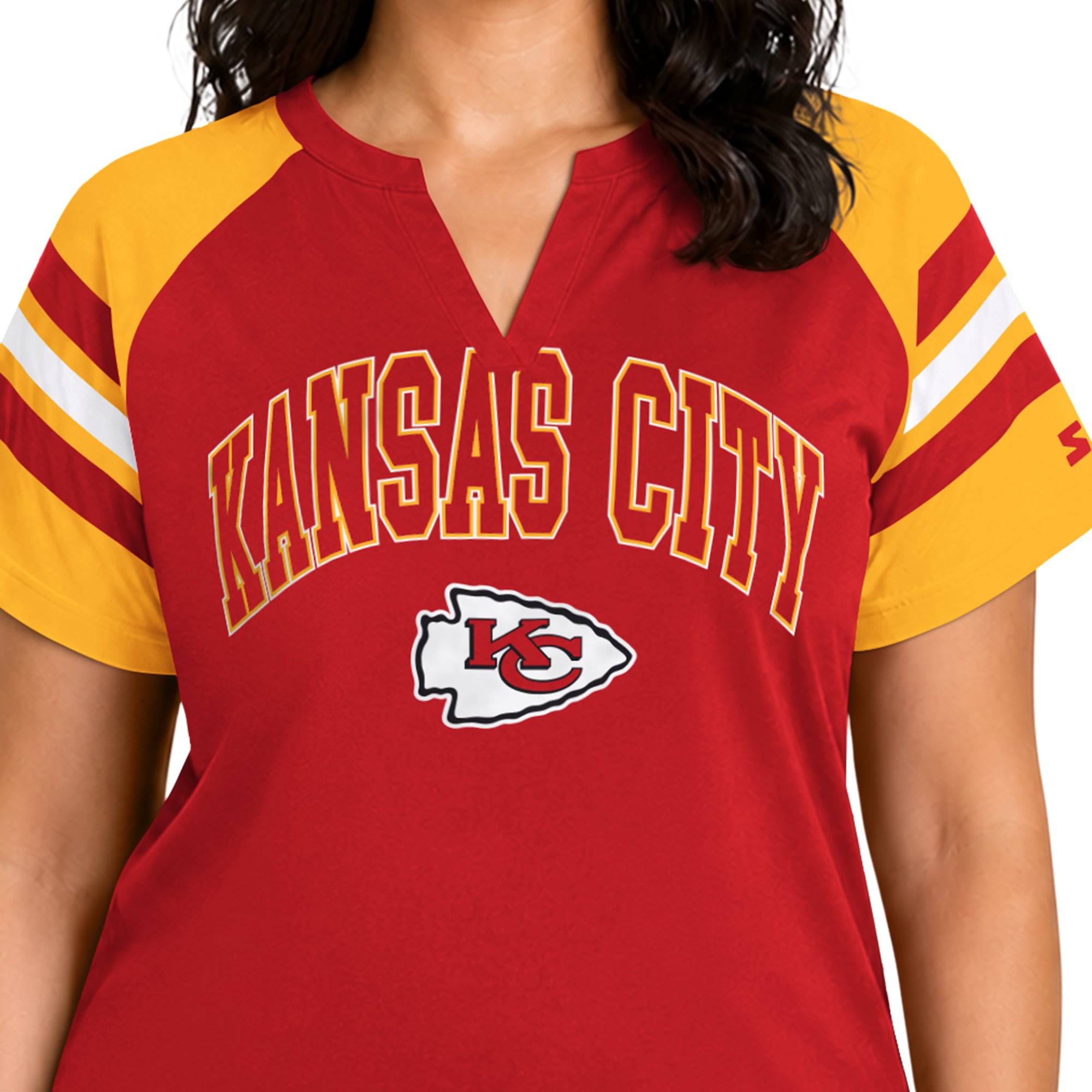 Women's Starter  Red Kansas City Chiefs Plus Game On Notch Neck Raglan T-Shirt