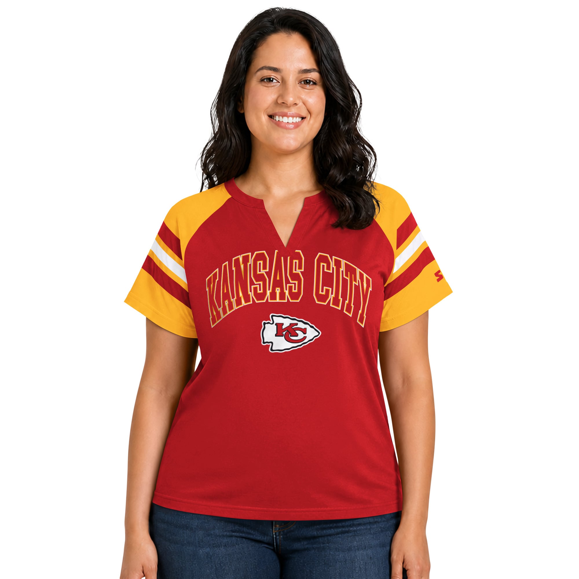 Women's Starter  Red Kansas City Chiefs Plus Game On Notch Neck Raglan T-Shirt