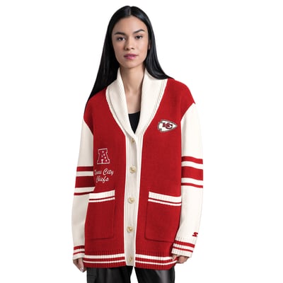 Kansas City Chiefs Starter Women's Strike Zone Shawl-Collar Button-Up Cardigan - Red