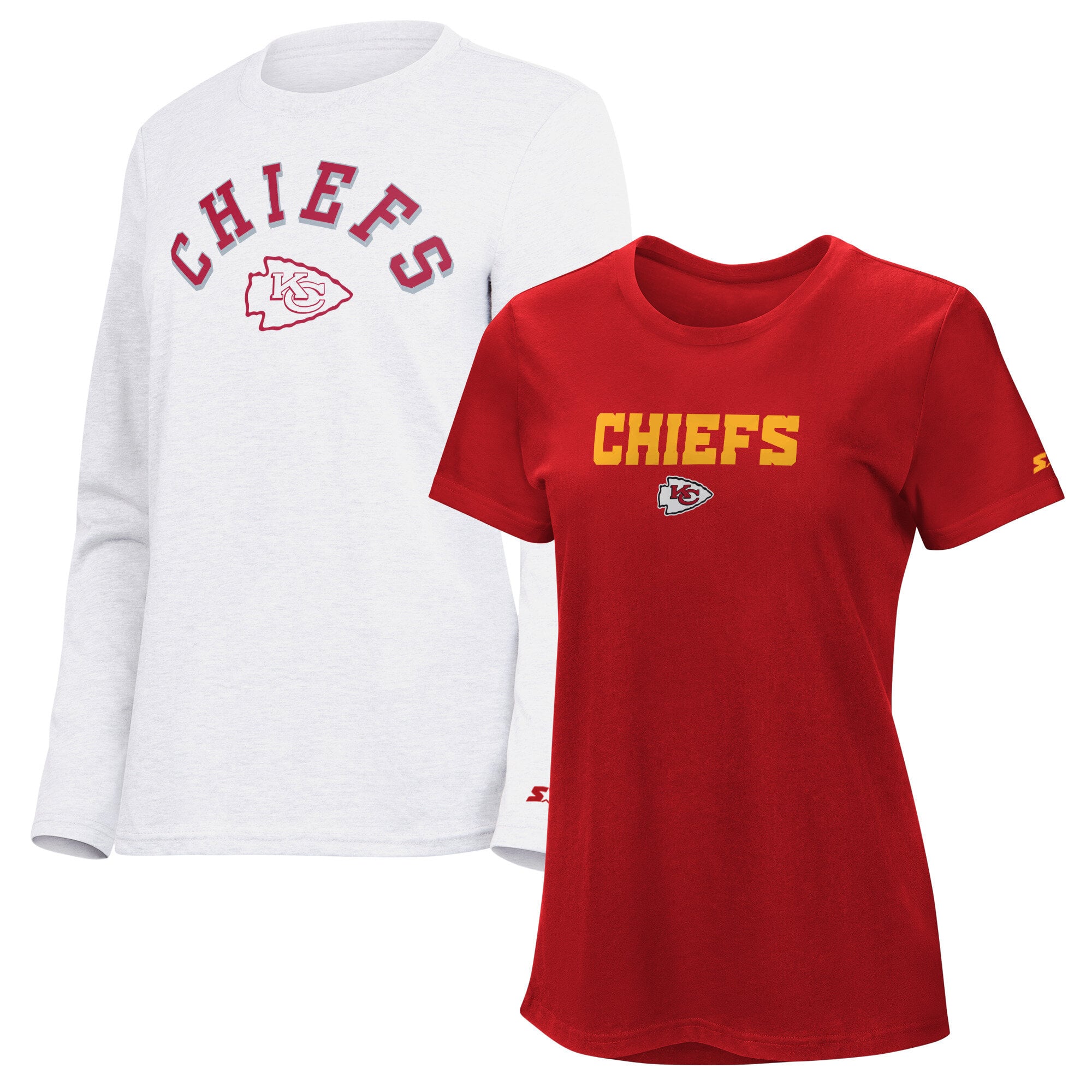Pack de t-shirts à manches courtes et longues Starter rouge/gris pour femmes, Kansas City Chiefs