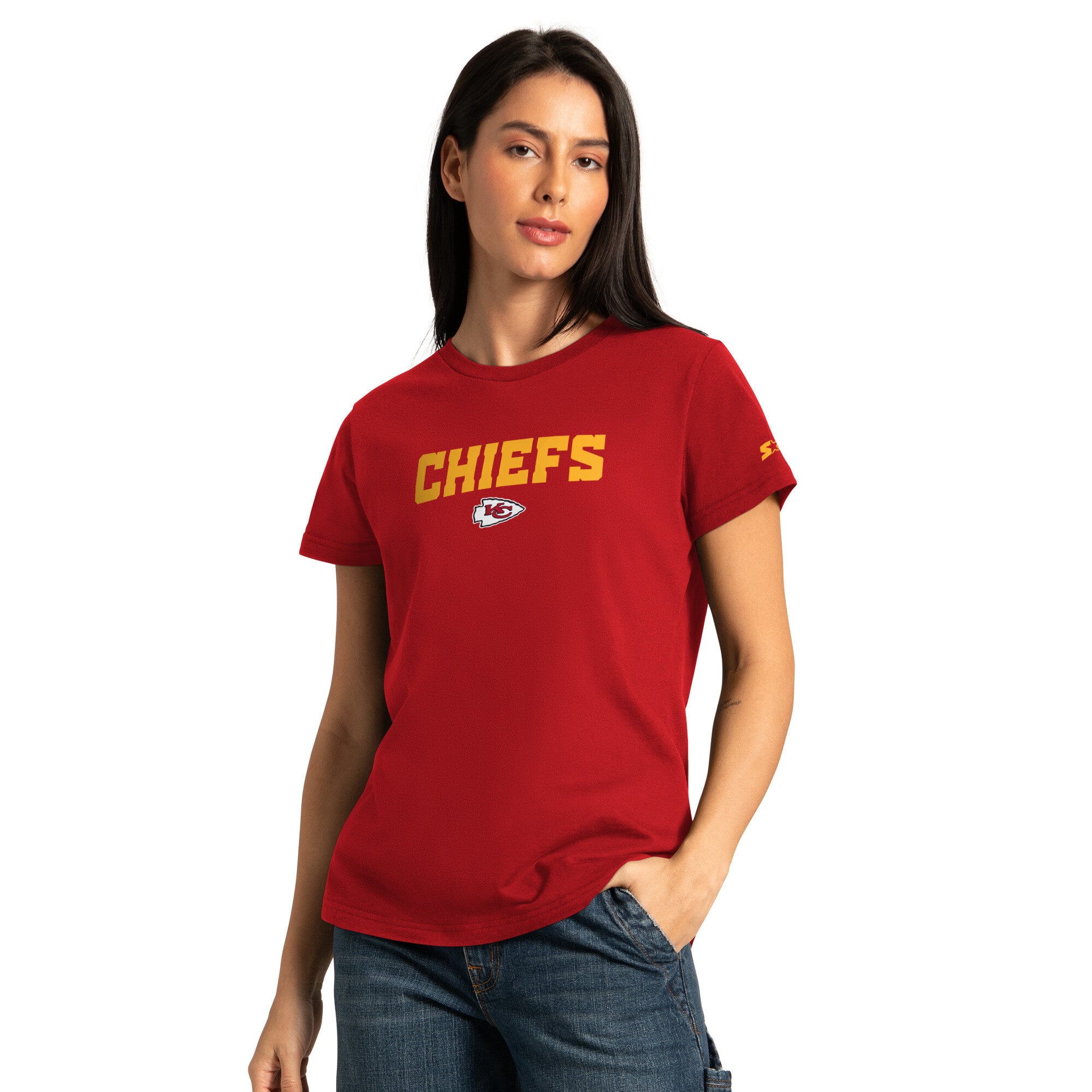 Pack de t-shirts à manches courtes et longues Starter rouge/gris pour femmes, Kansas City Chiefs